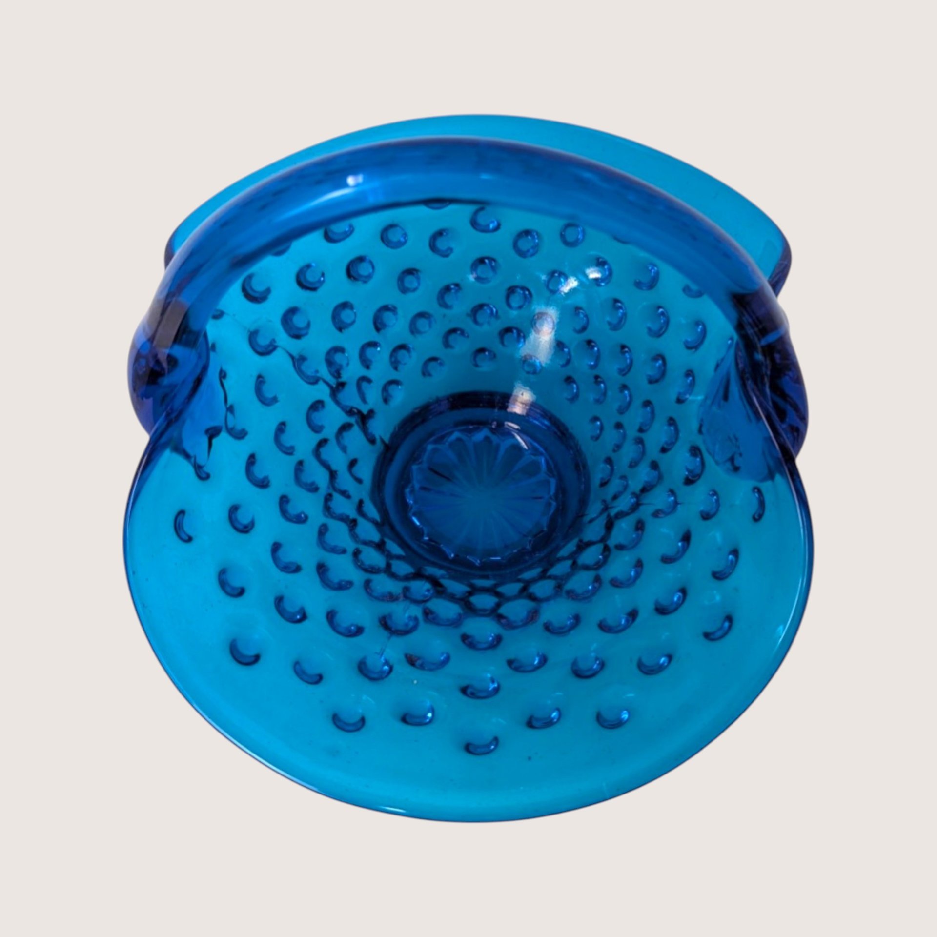 1960s Fenton Colonial Blue Hobnail Glass Basket with Applied Handle