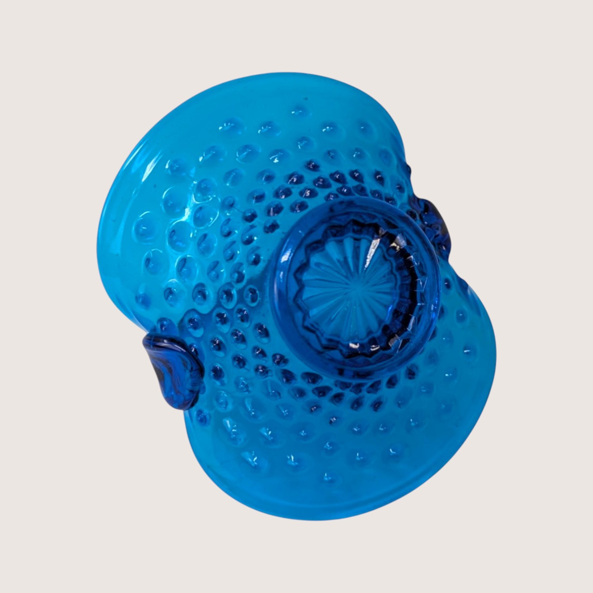 1960s Fenton Colonial Blue Hobnail Glass Basket with Applied Handle