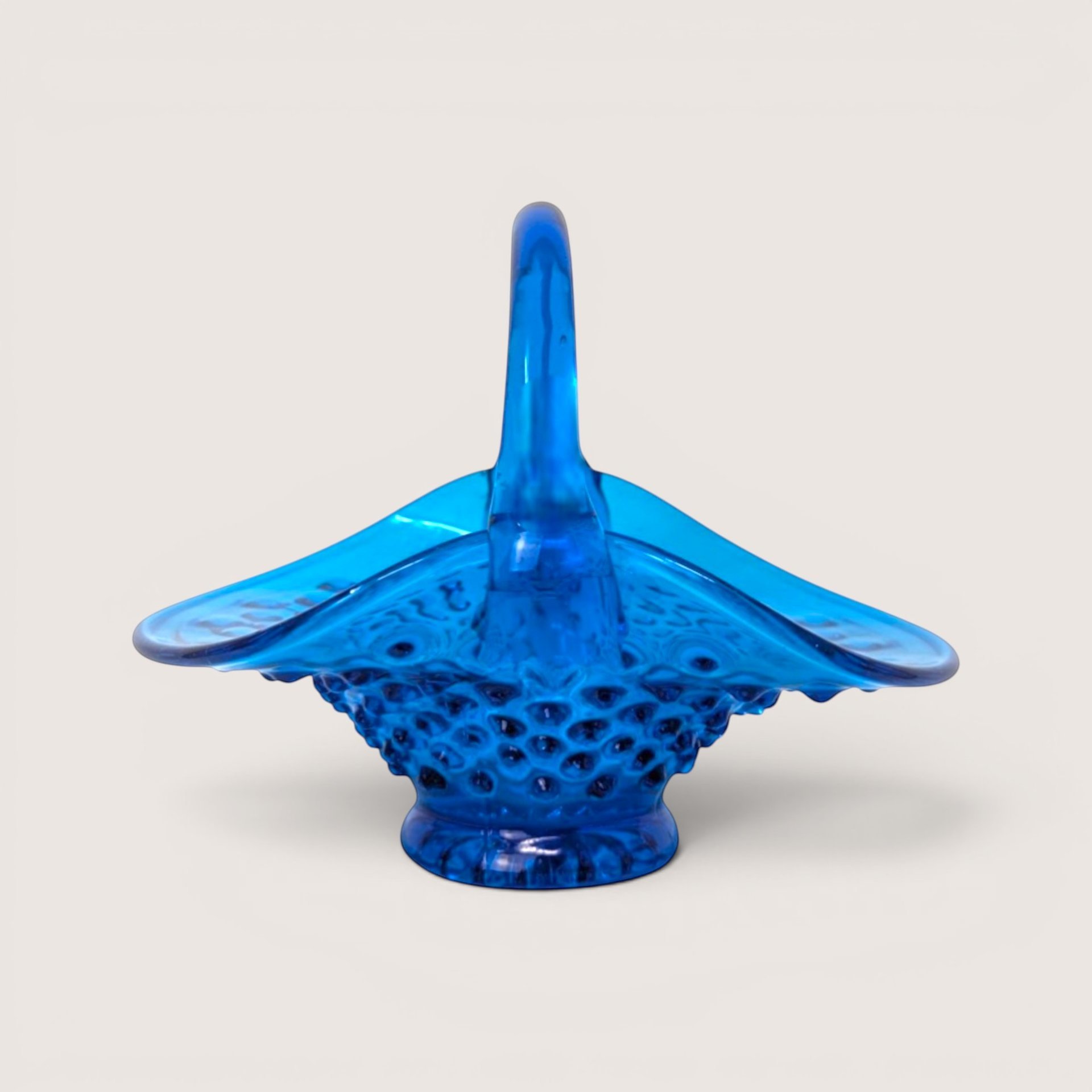 1960s Fenton Colonial Blue Hobnail Glass Basket with Applied Handle