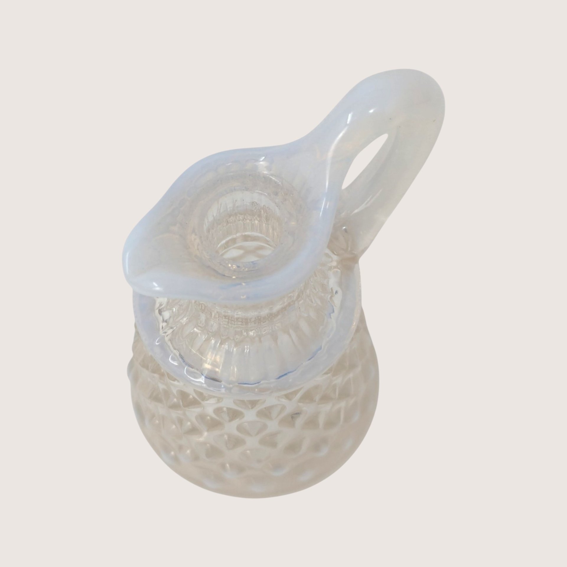 1950s Fenton White Opalescent Hobnail Cruet with Stopper