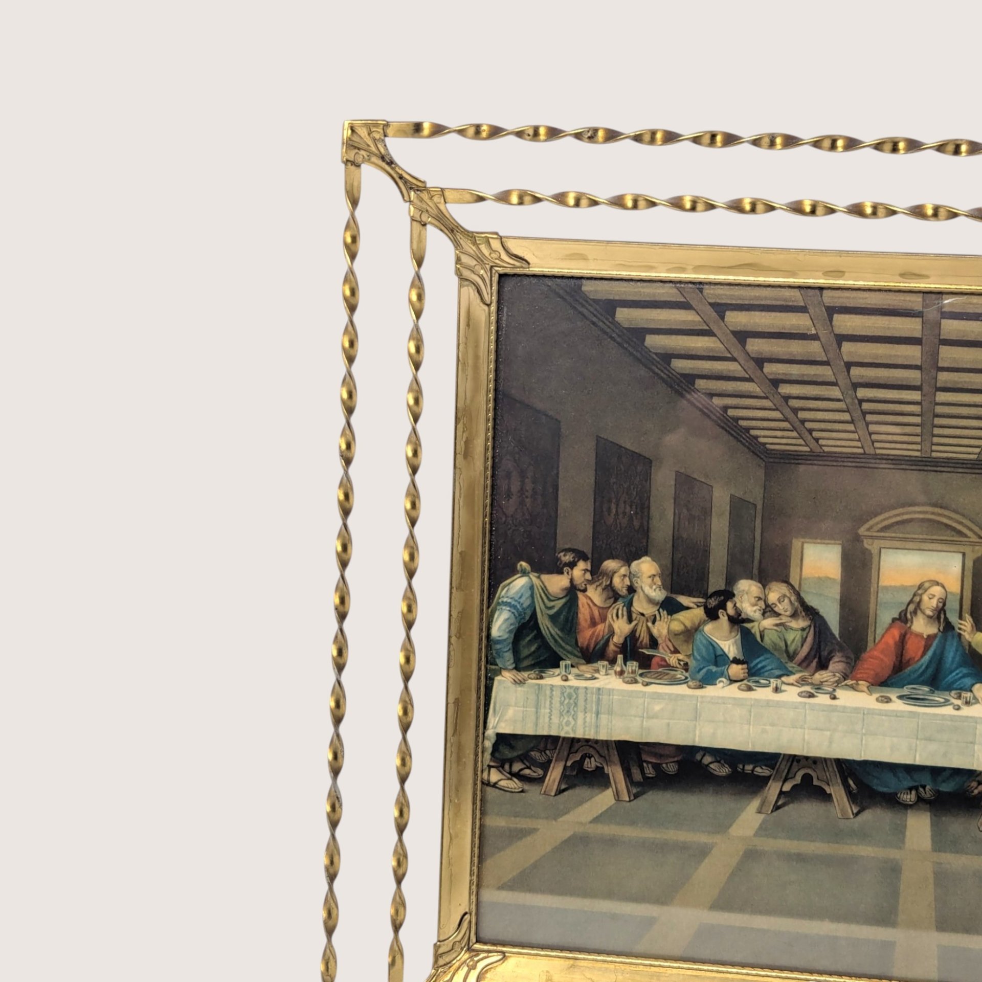 1970s Religious Last Supper Lithograph Print in Twisted Wire Frame