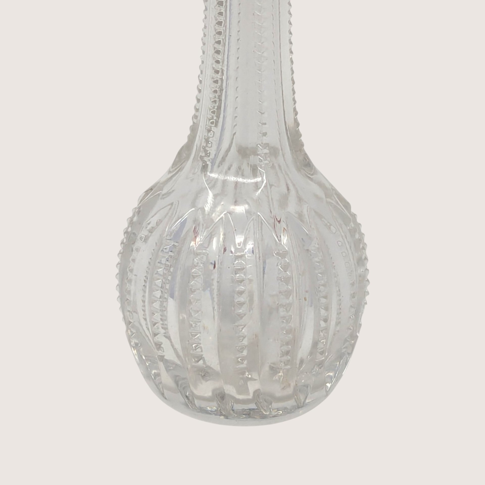 1920s Ribbed Glass Perfume Bottle with Silver Tone Cap