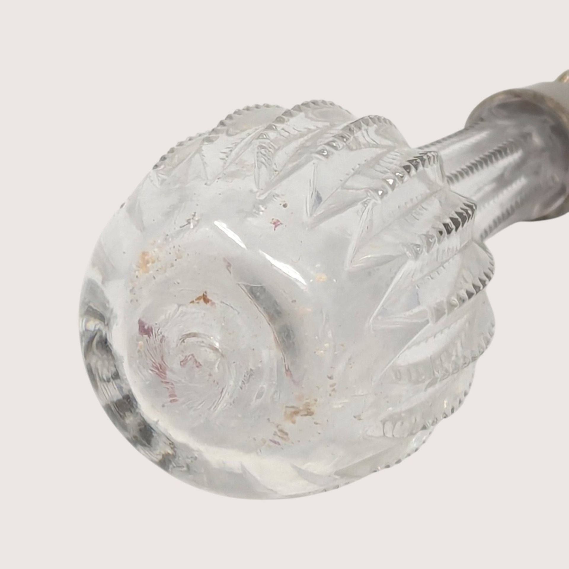 1920s Ribbed Glass Perfume Bottle with Silver Tone Cap