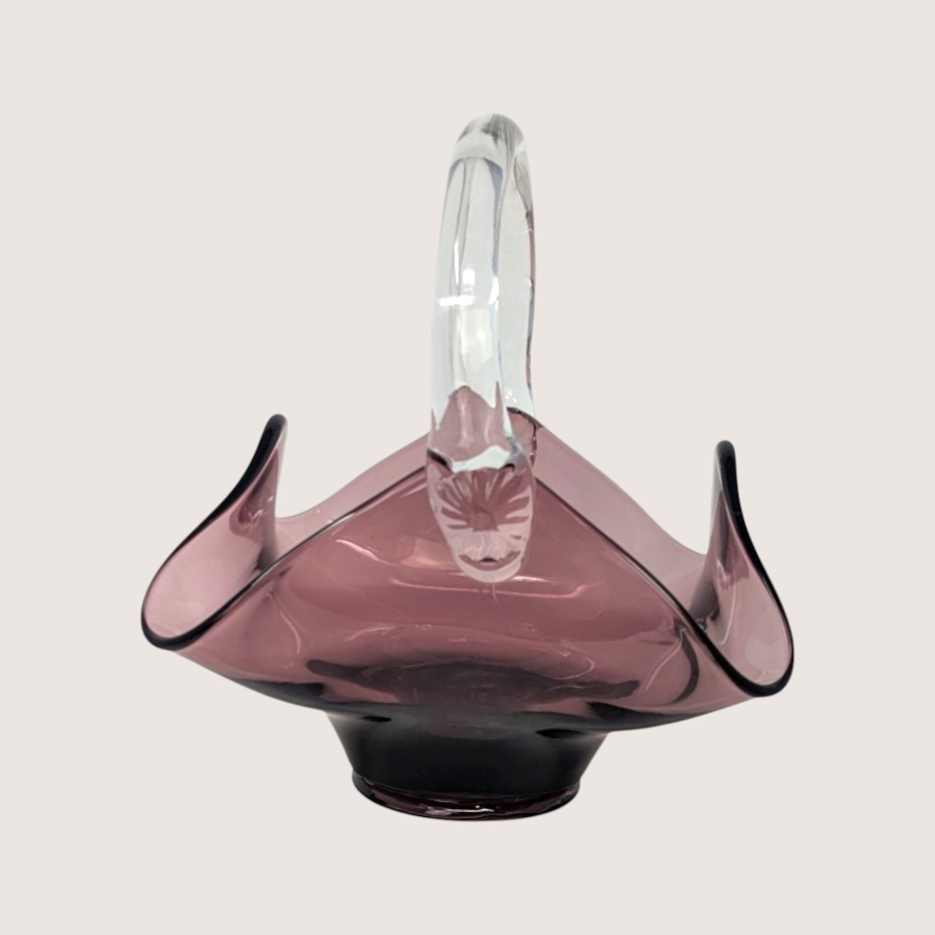 1960s Viking Glass Amethyst Epic Handkerchief Basket