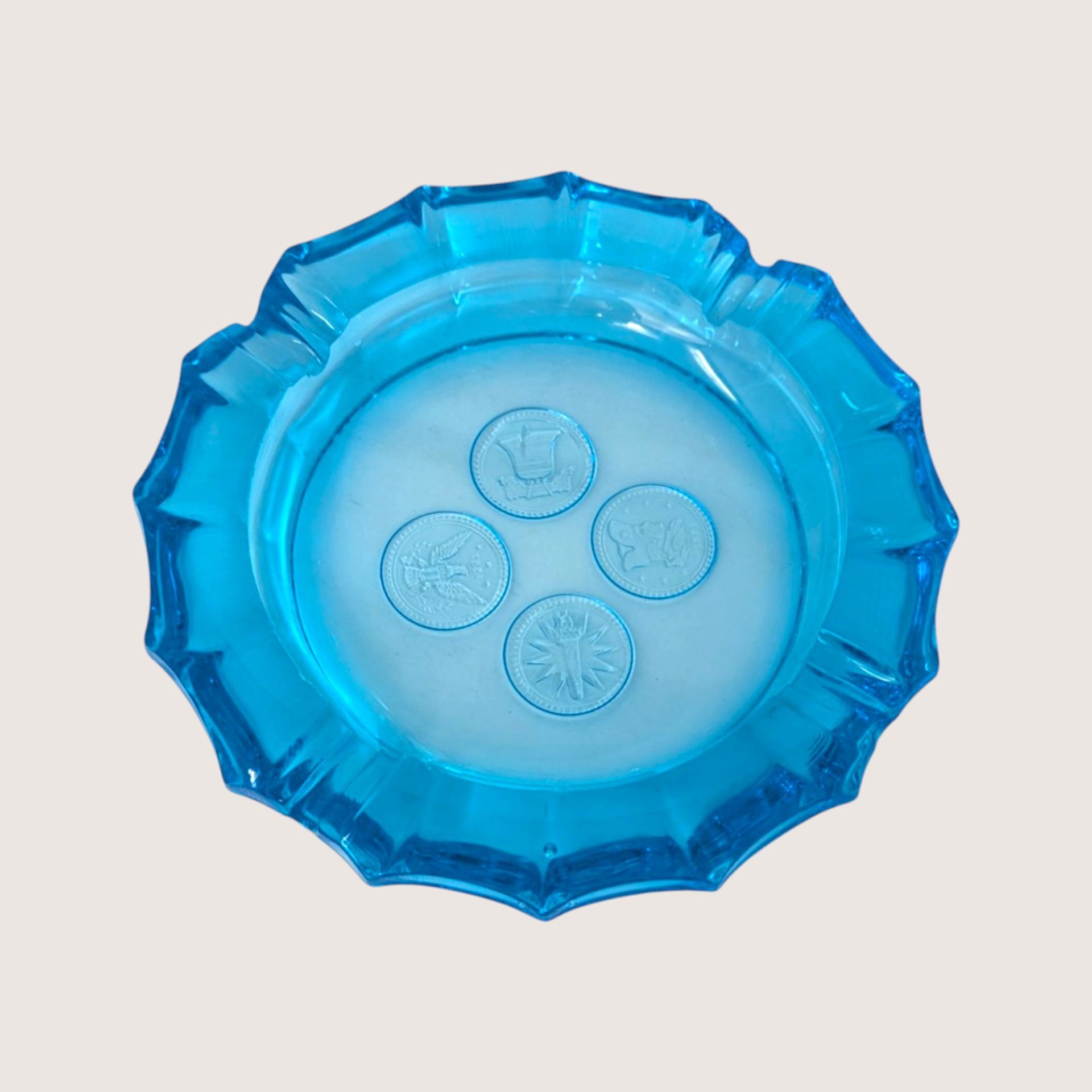 1960s Fostoria Blue Coin Glass Ashtray