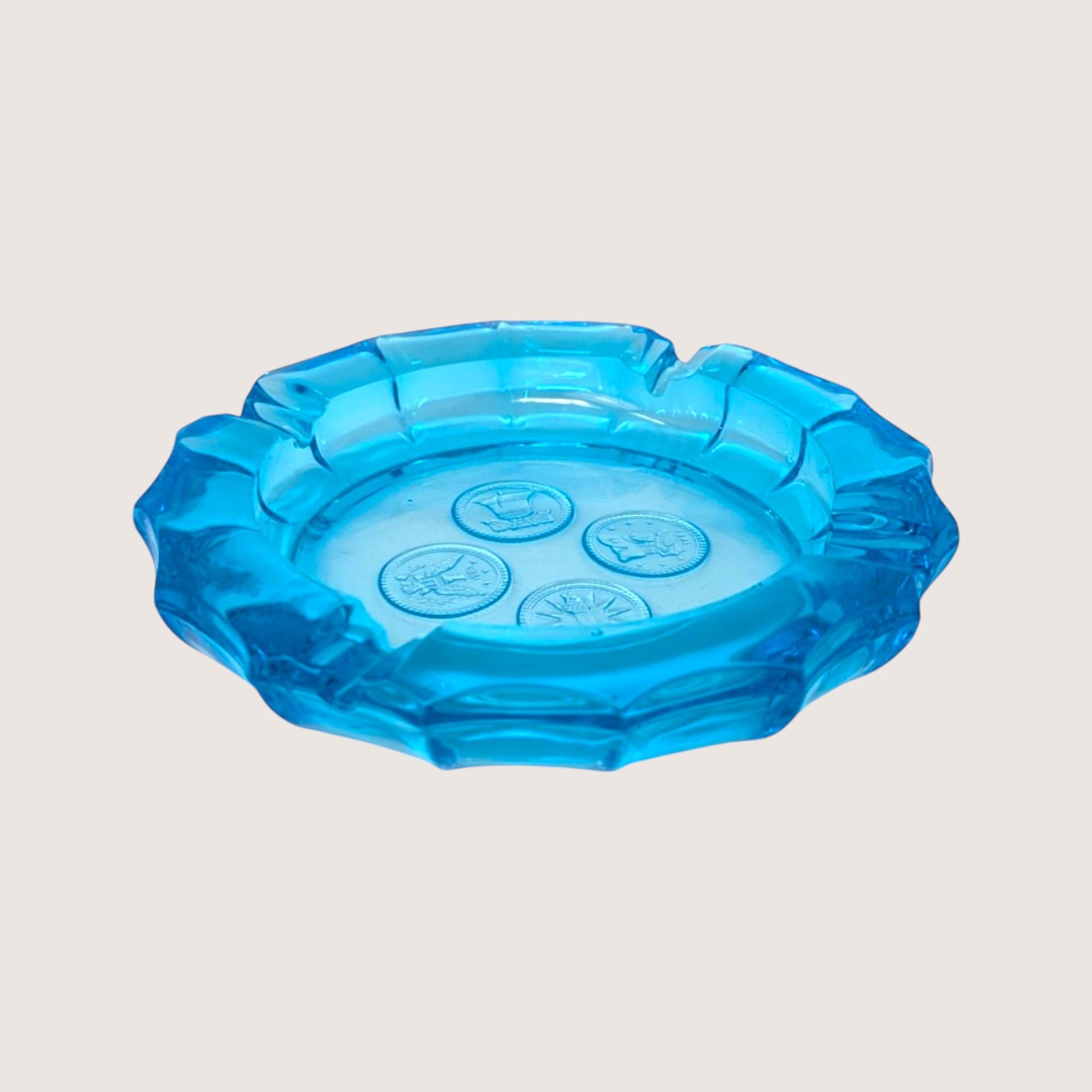 1960s Fostoria Blue Coin Glass Ashtray