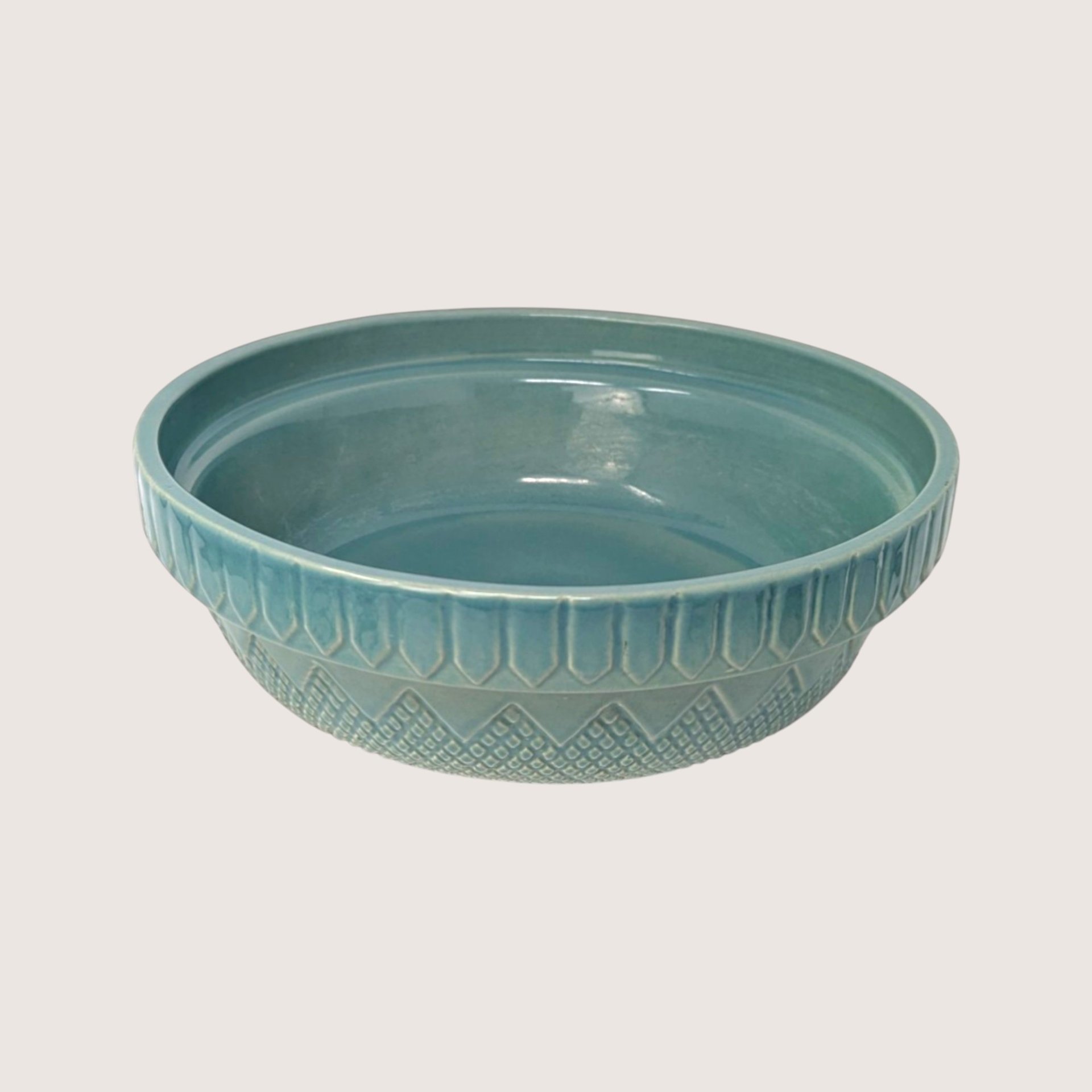 1990s Coche Portuguese Teal Stoneware Bowl