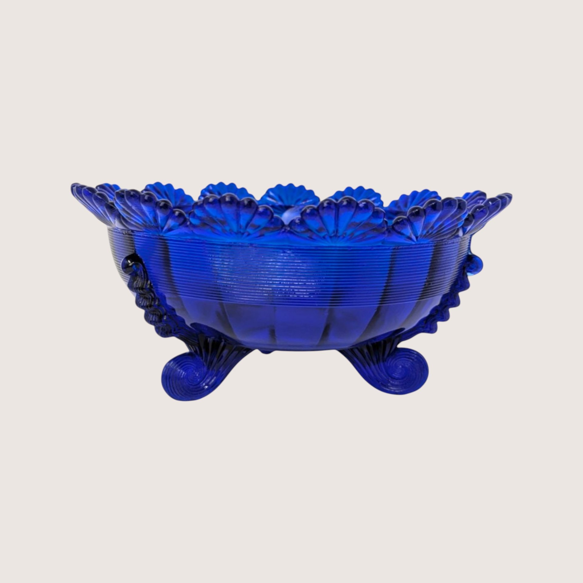 1980s Mosser Glass Cobalt Blue Footed Bowl
