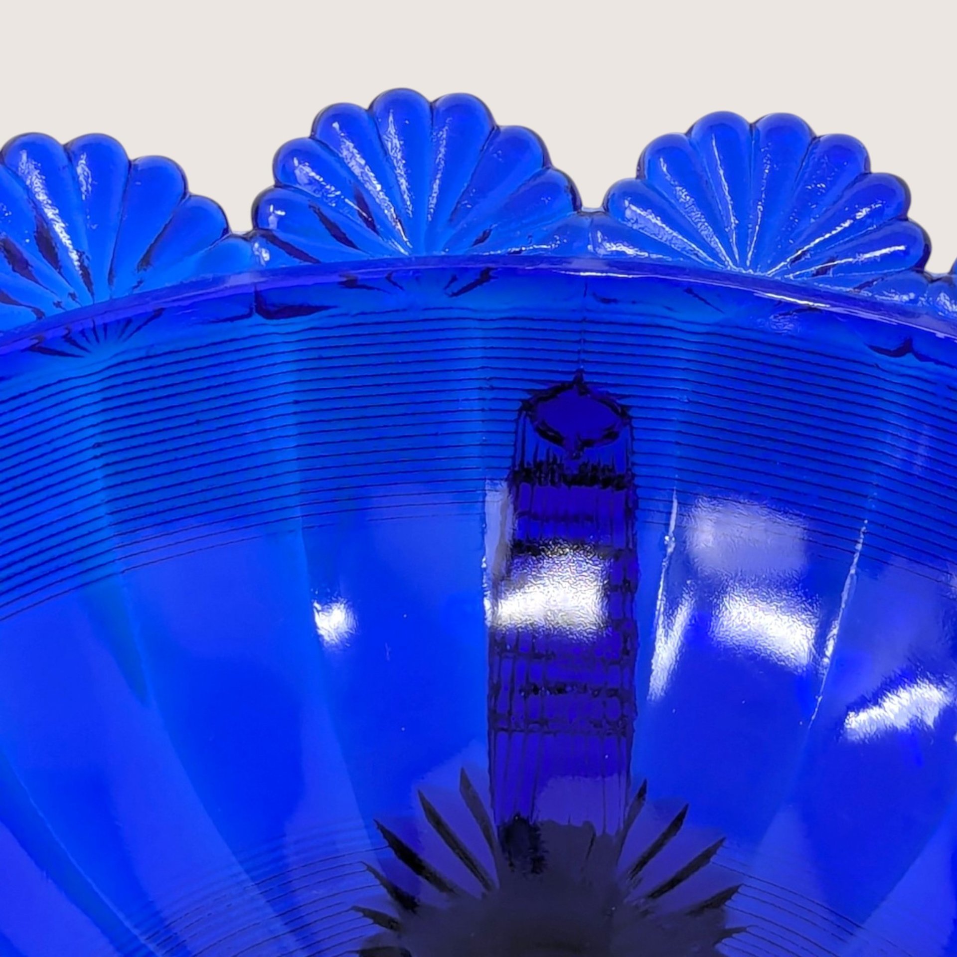1980s Mosser Glass Cobalt Blue Footed Bowl