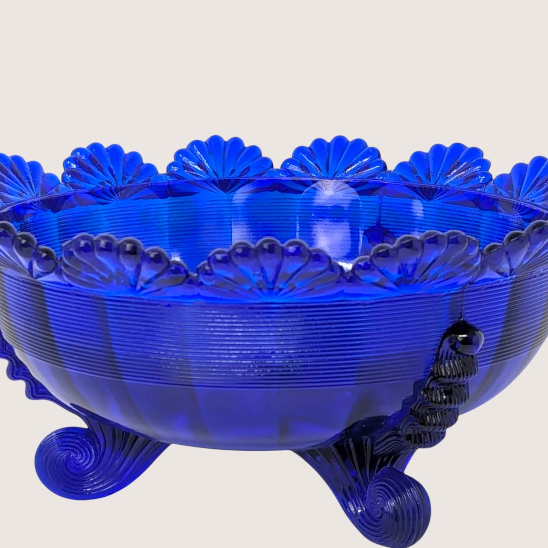 1980s Mosser Glass Cobalt Blue Footed Bowl