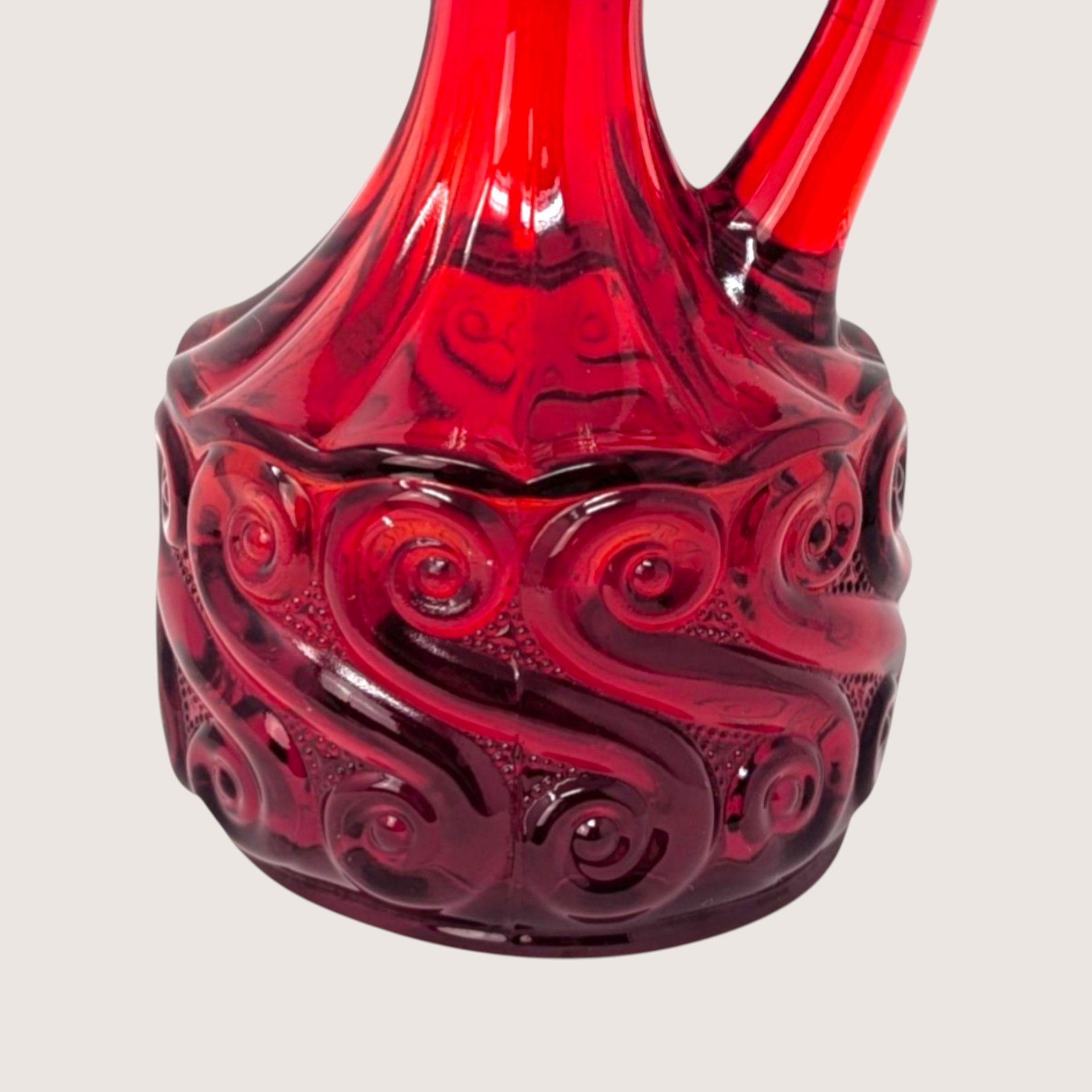 1960s Fenton Ruby Red Glass Scroll Cruet