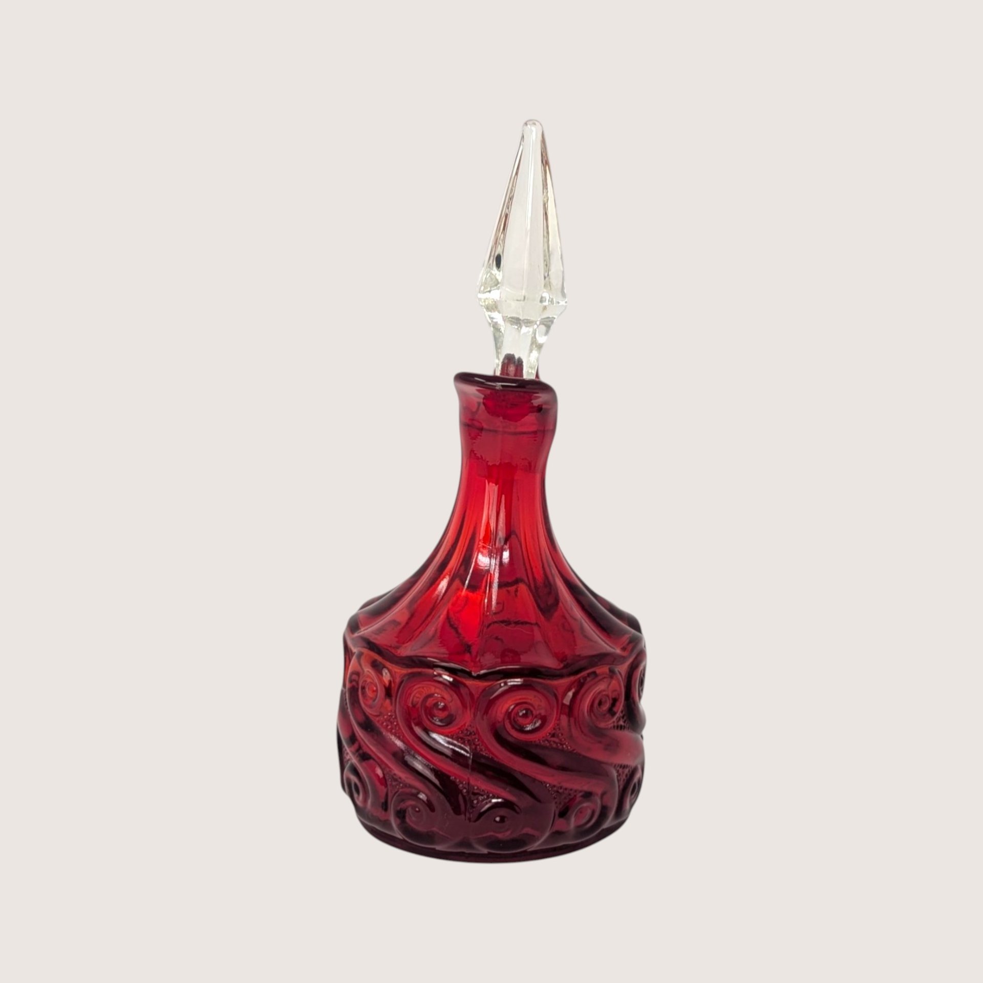 1960s Fenton Ruby Red Glass Scroll Cruet