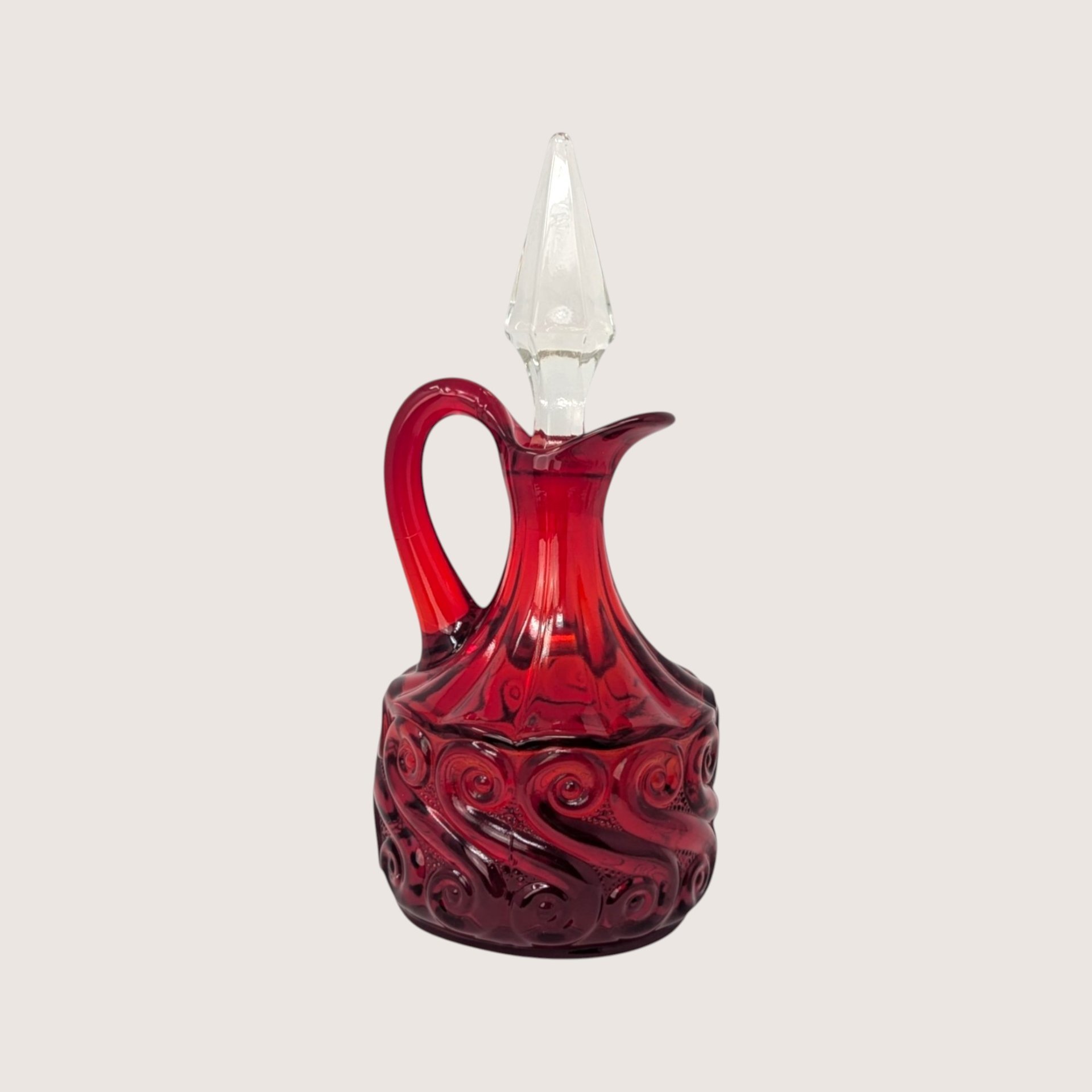 1960s Fenton Ruby Red Glass Scroll Cruet
