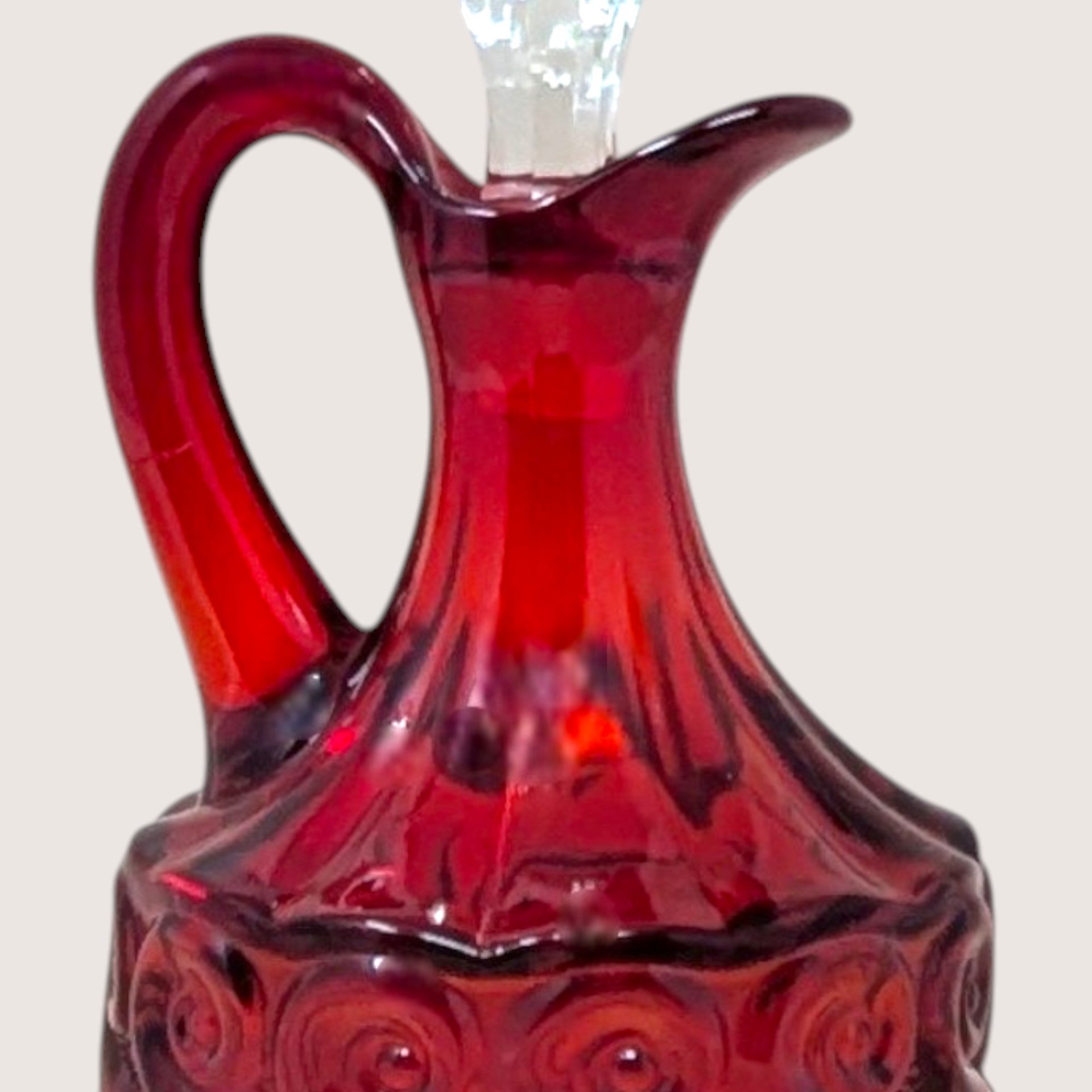 1960s Fenton Ruby Red Glass Scroll Cruet