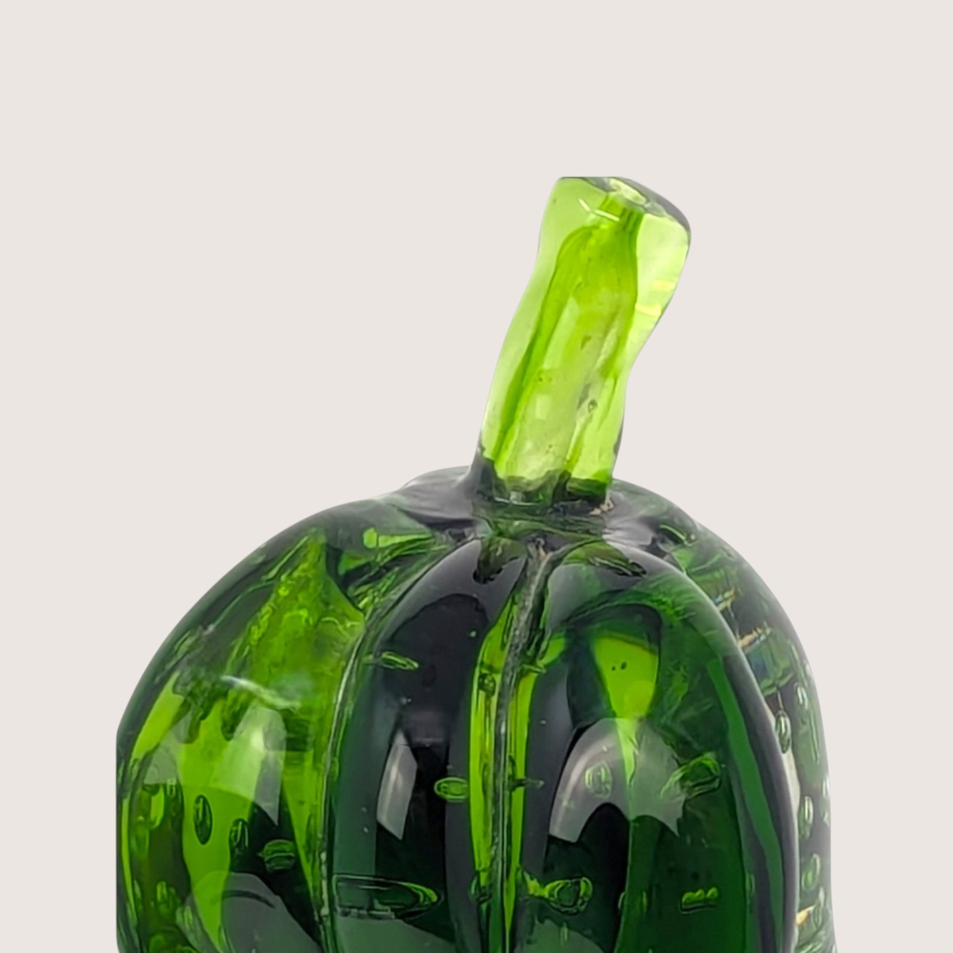 1970s Murano Bullicante Green Glass Pear Paperweight