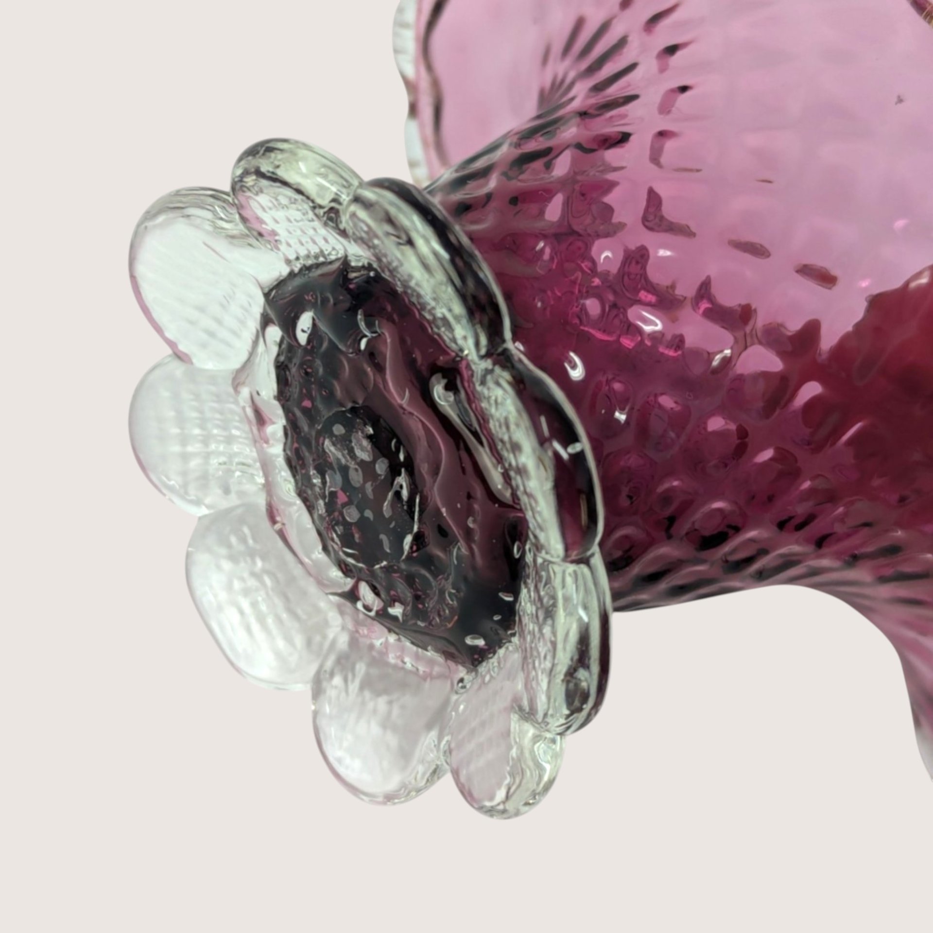 1960s Fenton Cranberry Glass Diamond Lace Basket