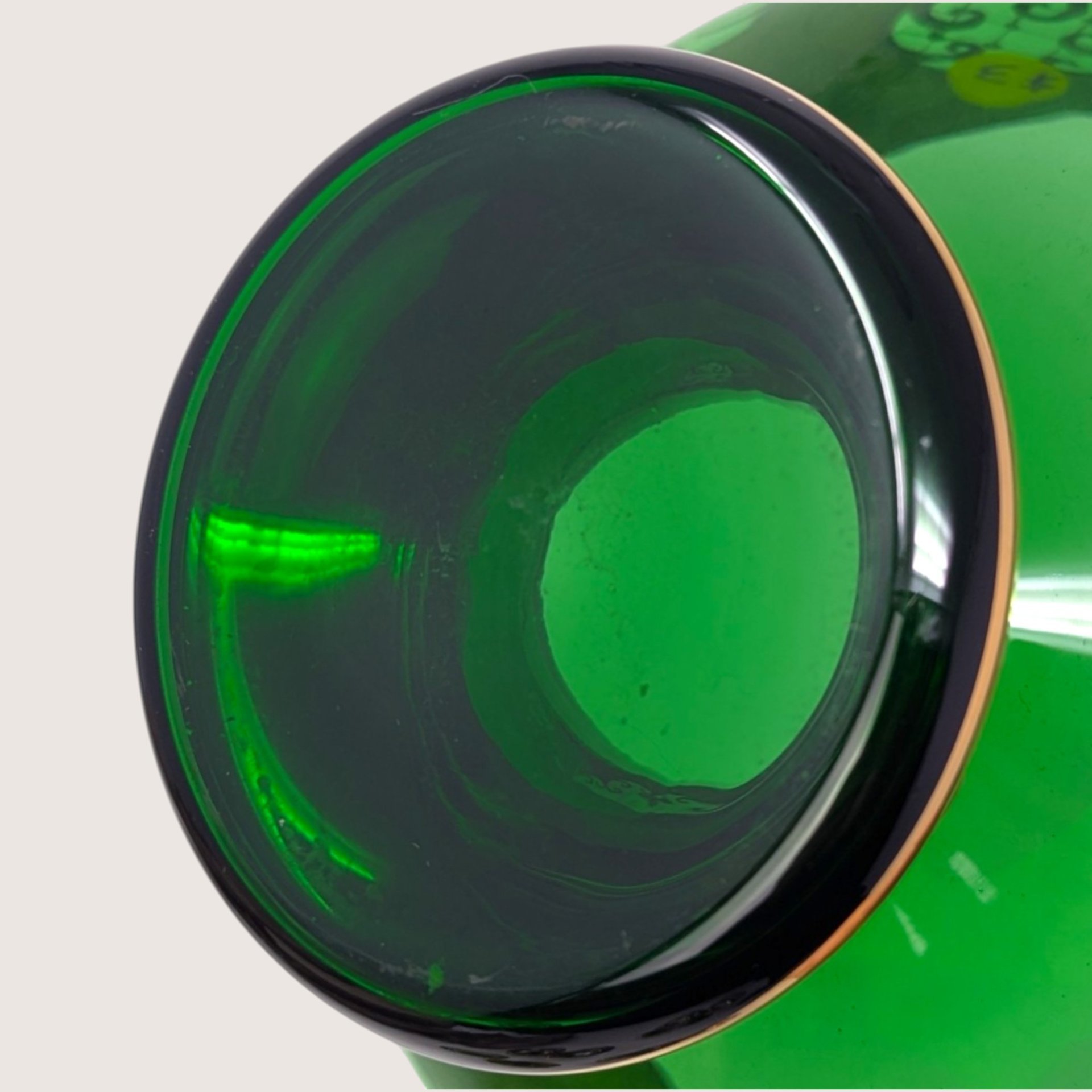 1960s Bohemian Green Glass Hand Painted Cordial Set
