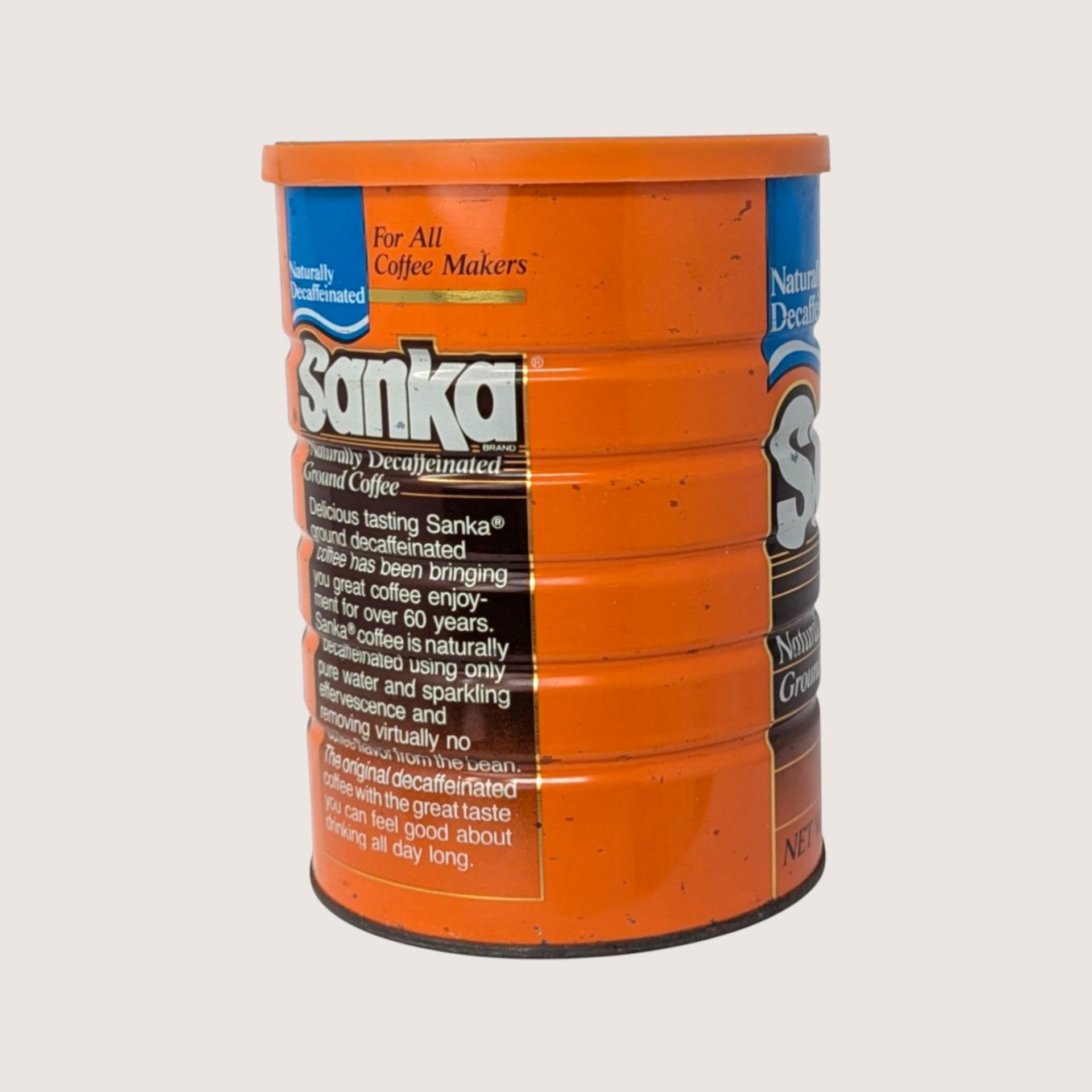 1980s Sanka Ground Coffee Metal Advertising Tin
