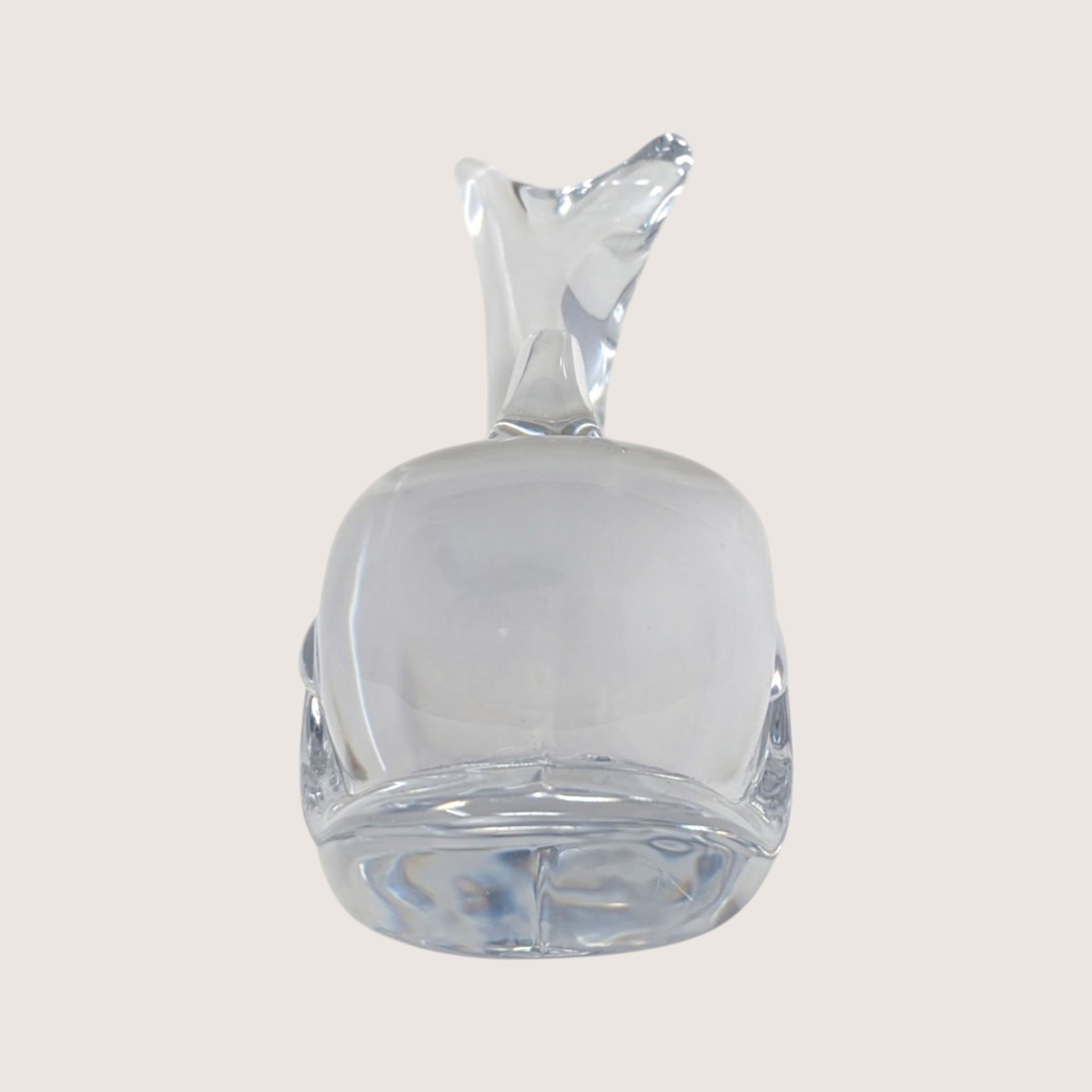 1970s Daum Nancy Signed Clear Crystal Whale Figurine Paperweight