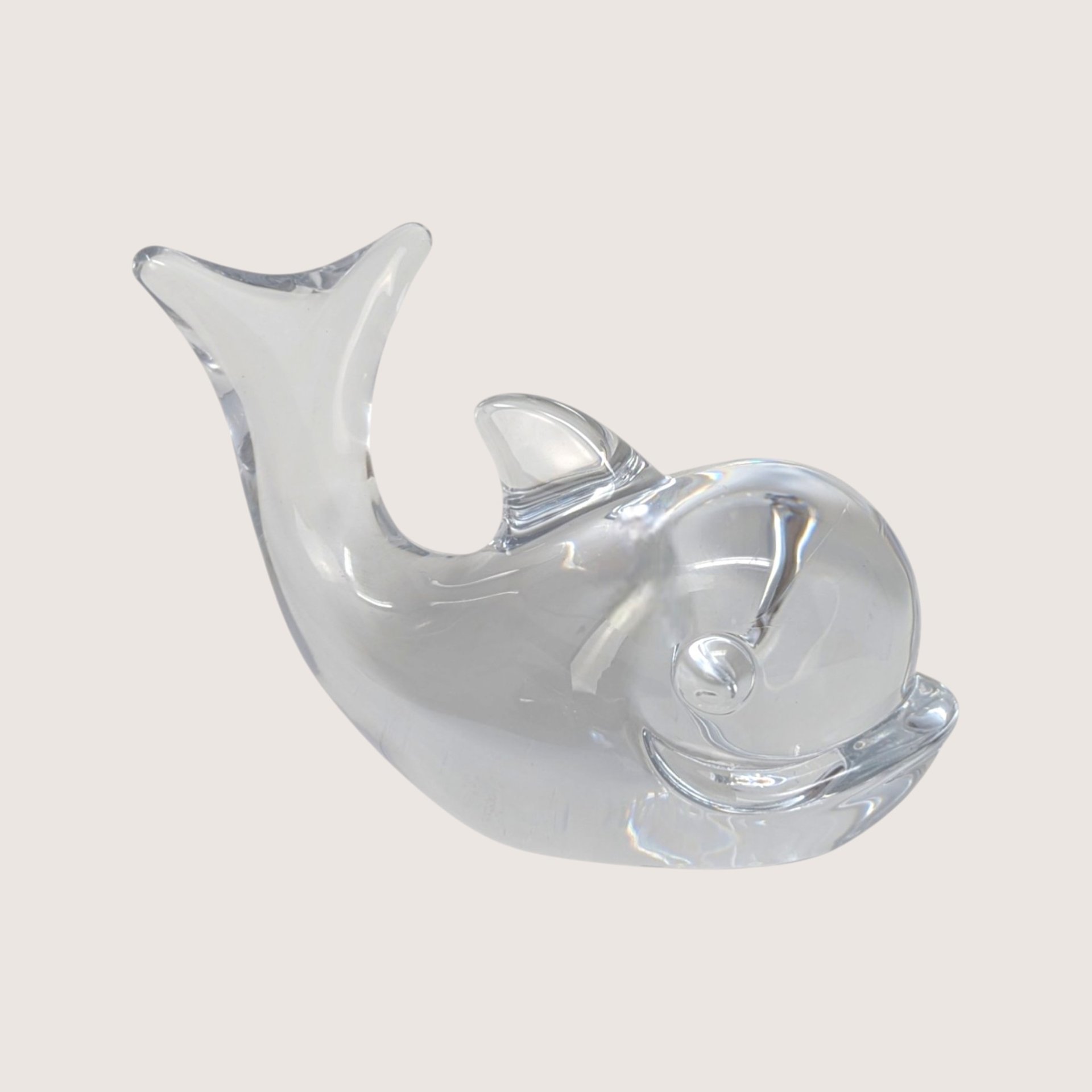 1970s Daum Nancy Signed Clear Crystal Whale Figurine Paperweight