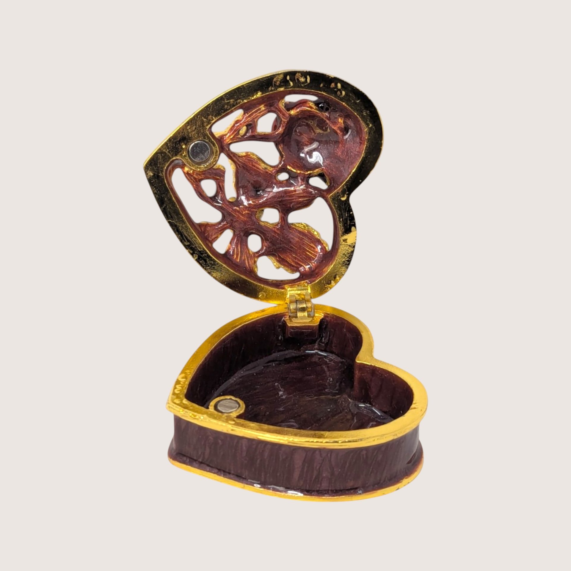 1990s Enameled Heart Floral Rhinestone Trinket Box