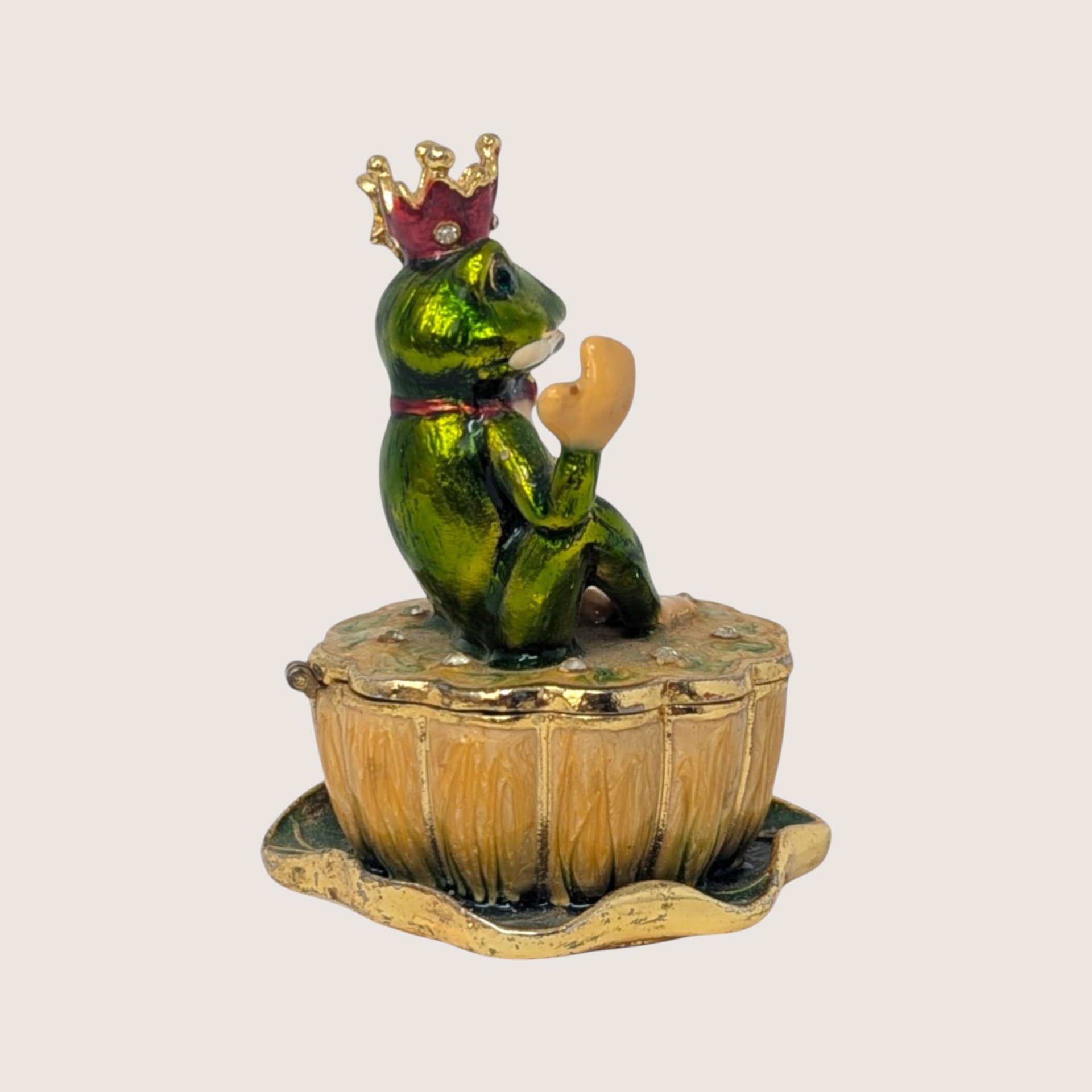 1990s Enameled Frog Prince Violin Trinket Box