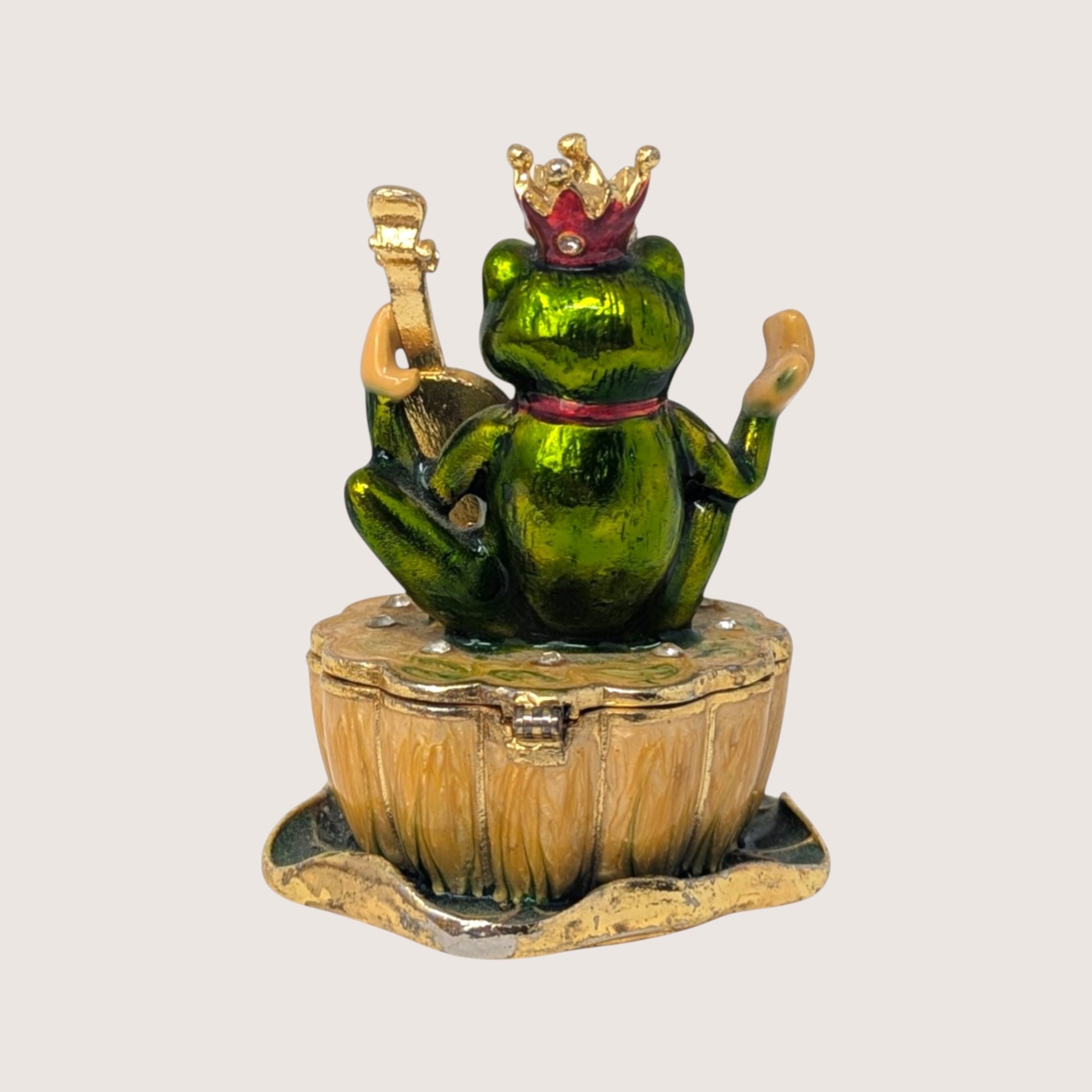 1990s Enameled Frog Prince Violin Trinket Box
