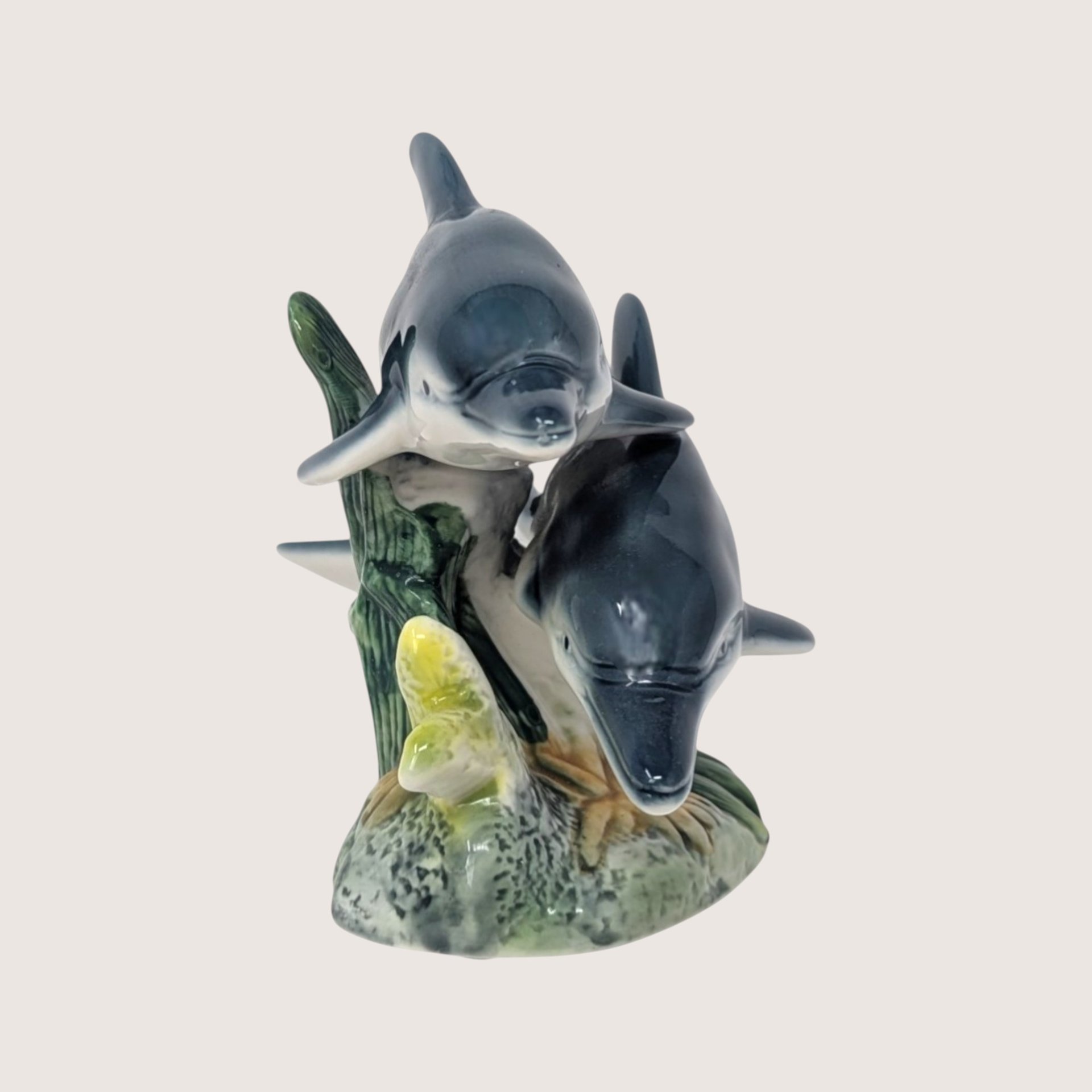 1990s Dual Dolphin Ceramic Ocean Figurine