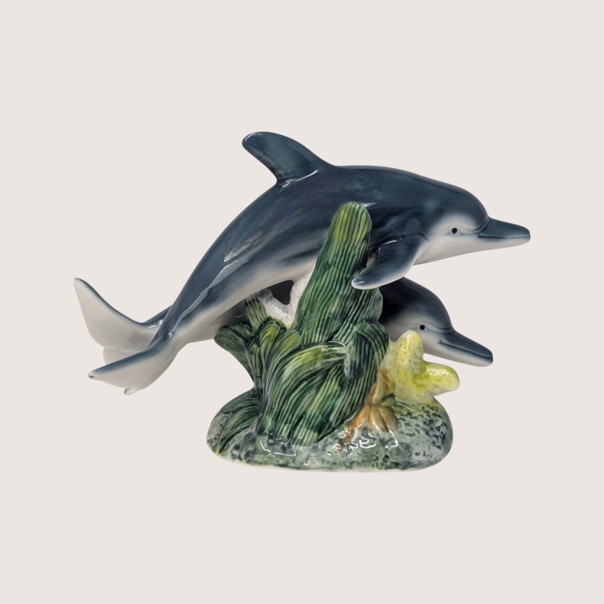 1990s Dual Dolphin Ceramic Ocean Figurine