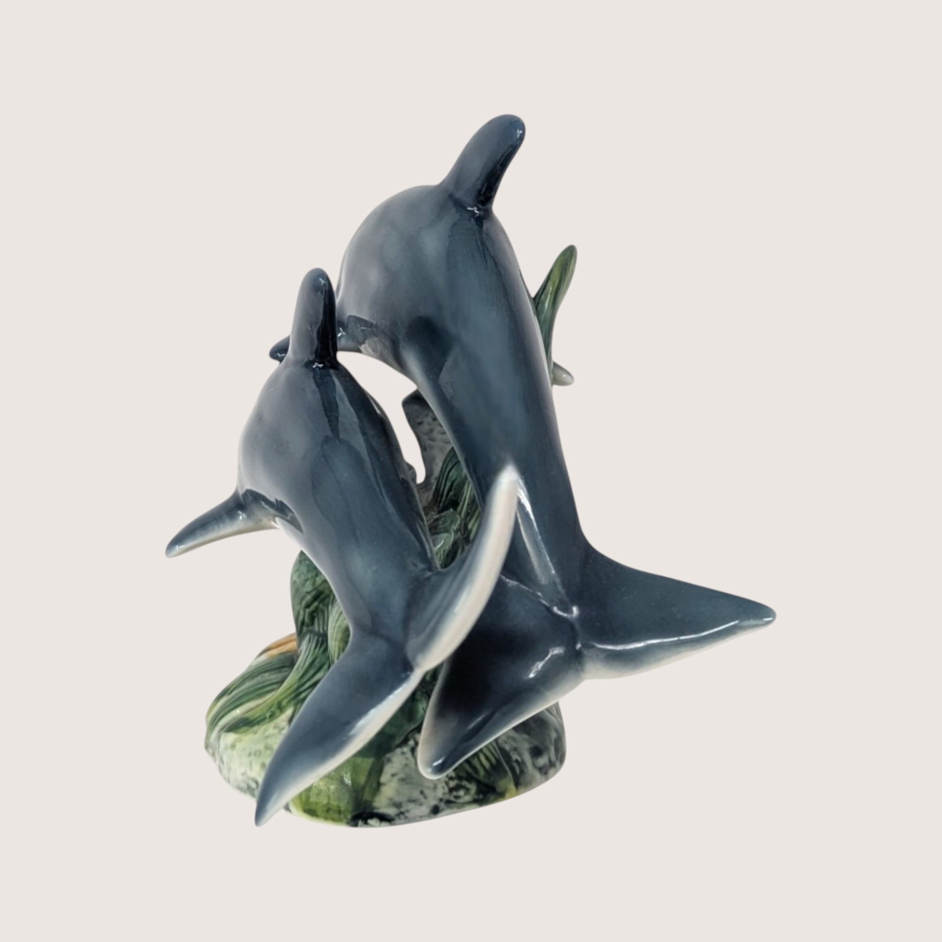 1990s Dual Dolphin Ceramic Ocean Figurine