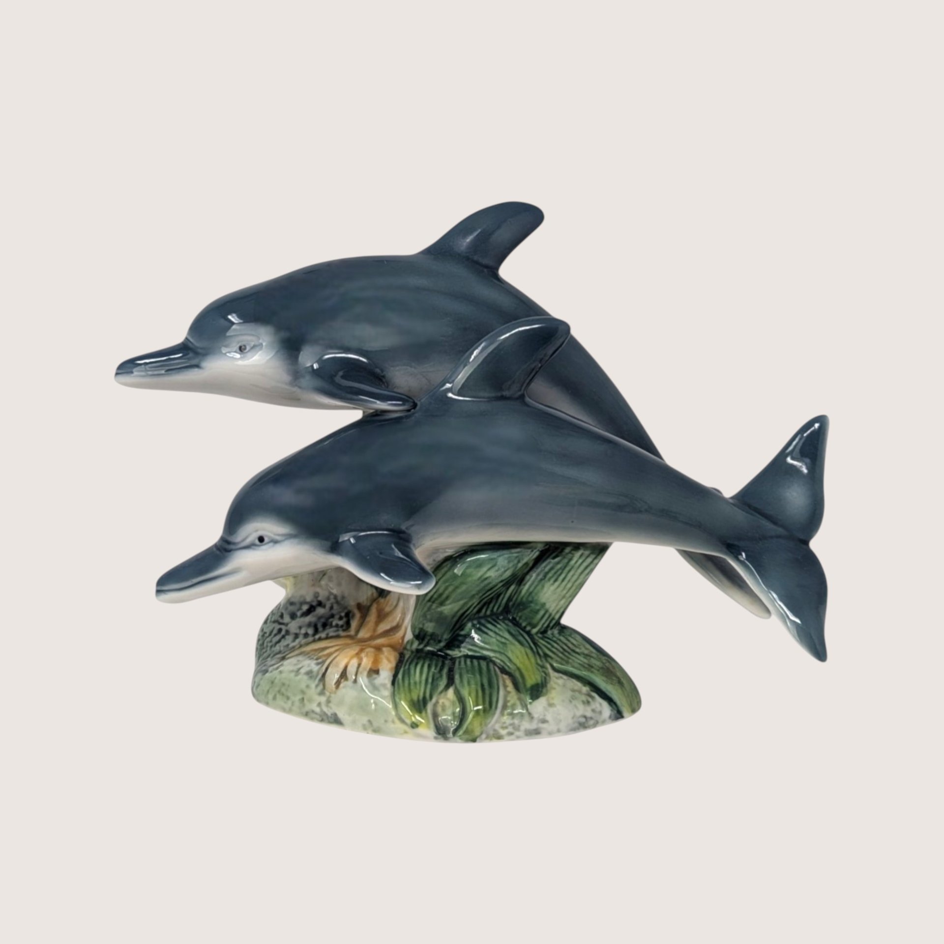 1990s Dual Dolphin Ceramic Ocean Figurine