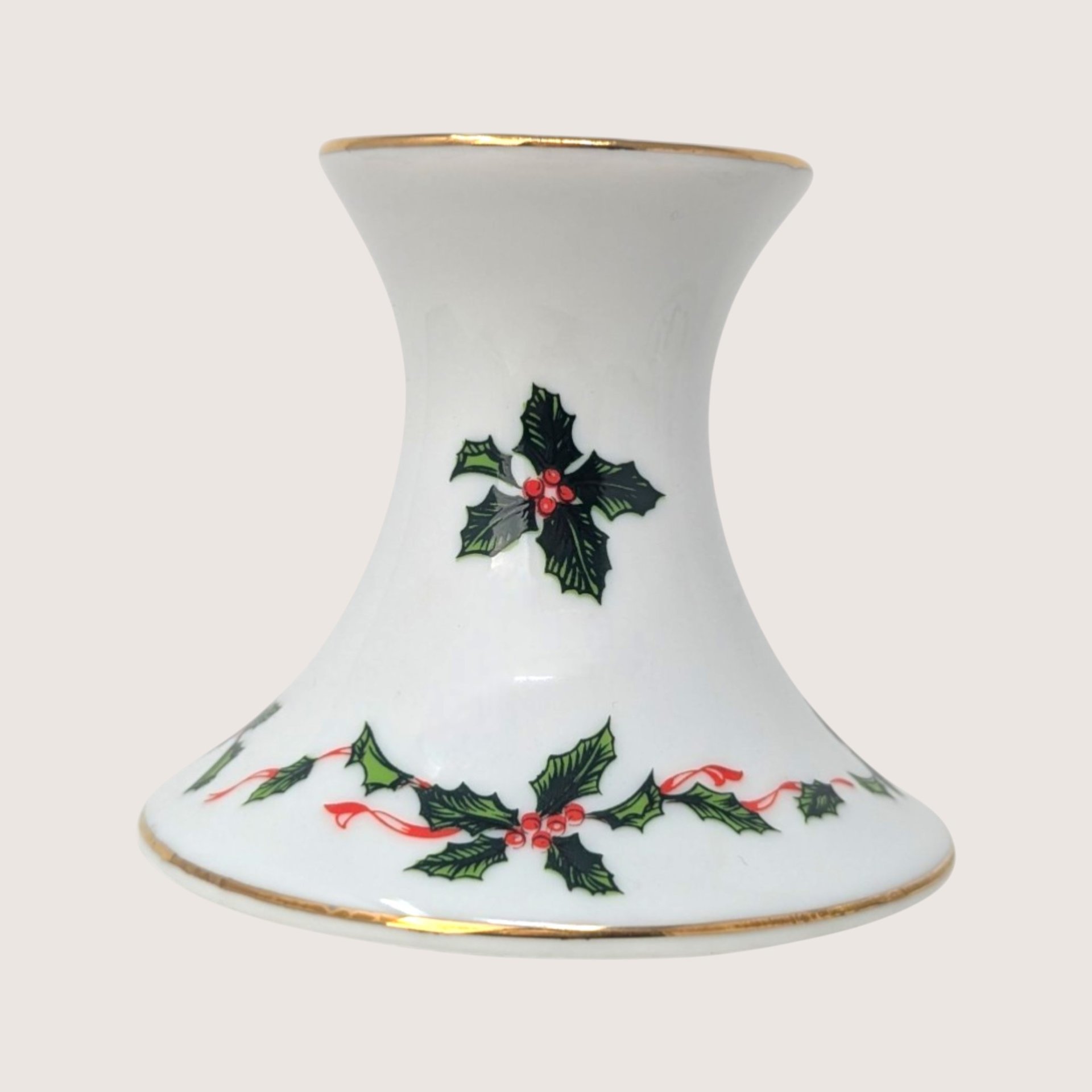 1960s Lefton Holly Berry Ceramic Candlestick Holder Pair