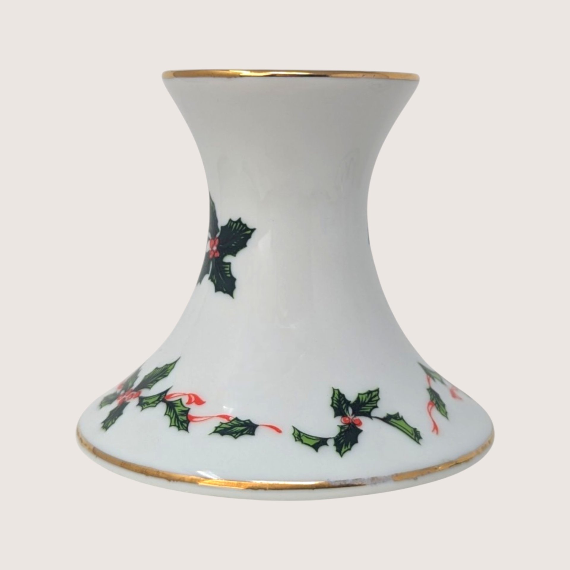 1960s Lefton Holly Berry Ceramic Candlestick Holder Pair