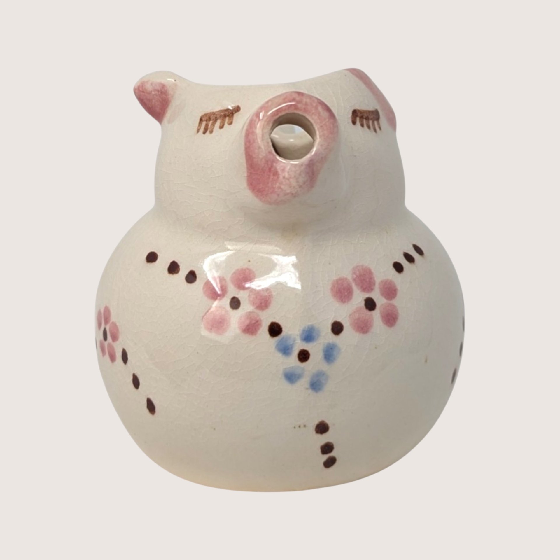 1950s Hand Painted Ceramic Pig Creamer with Floral Accents