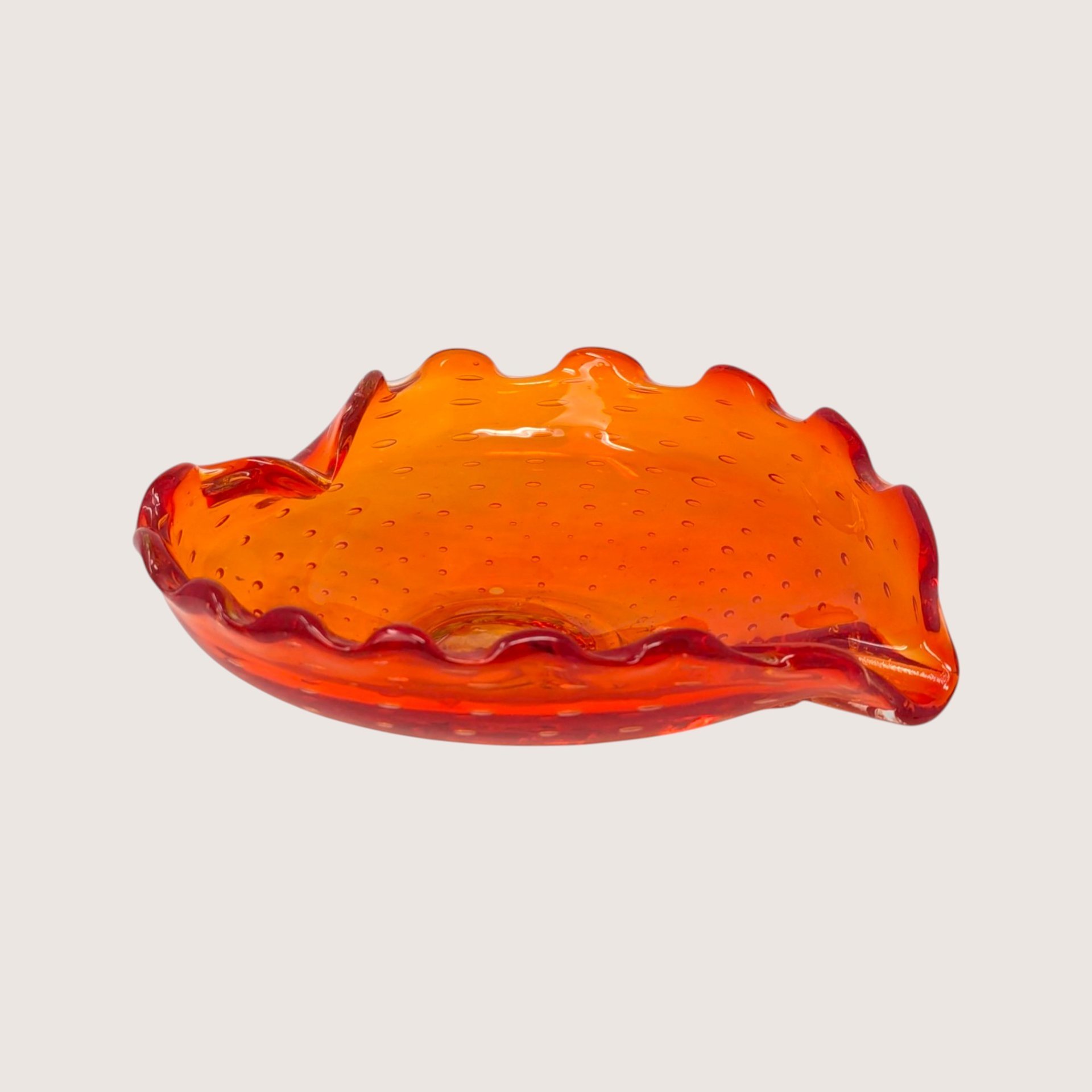 1960s Murano Bullicante Amberina Art Glass Ashtray