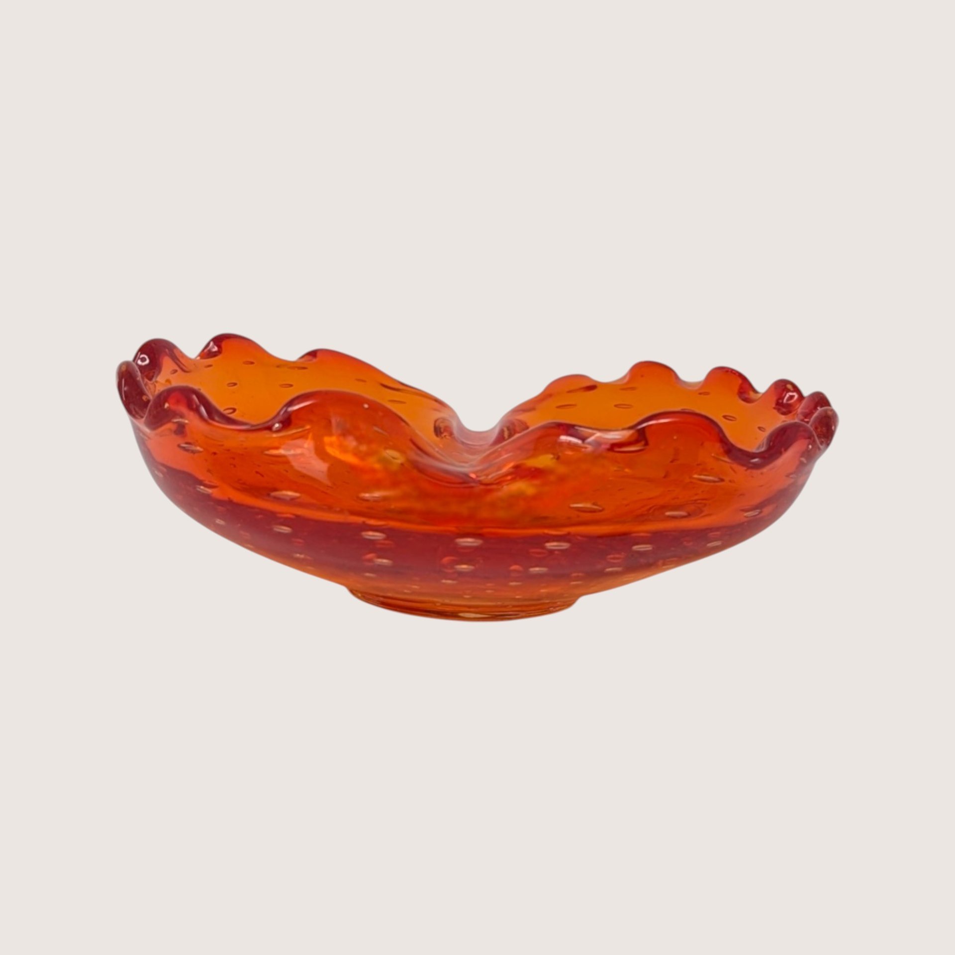 1960s Murano Bullicante Amberina Art Glass Ashtray