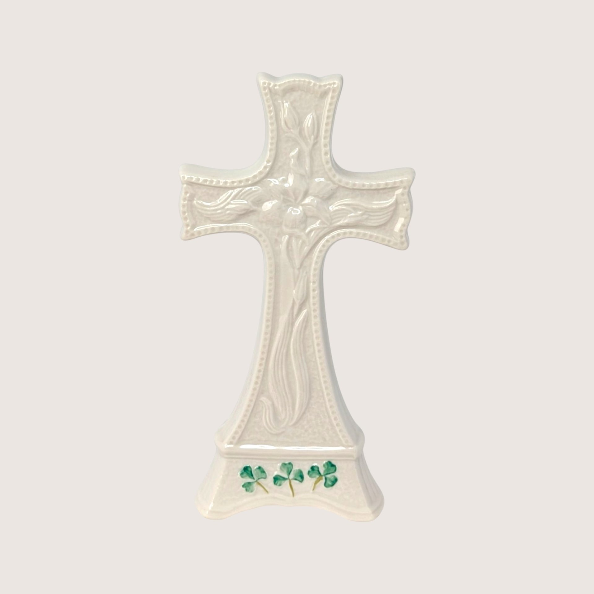 1980s Belleek Shamrock Parian China Celtic Cross Figurine
