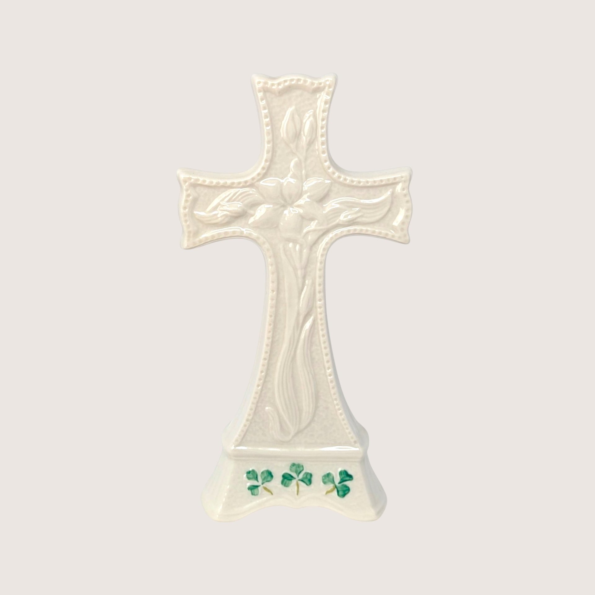 1980s Belleek Shamrock Parian China Celtic Cross Figurine