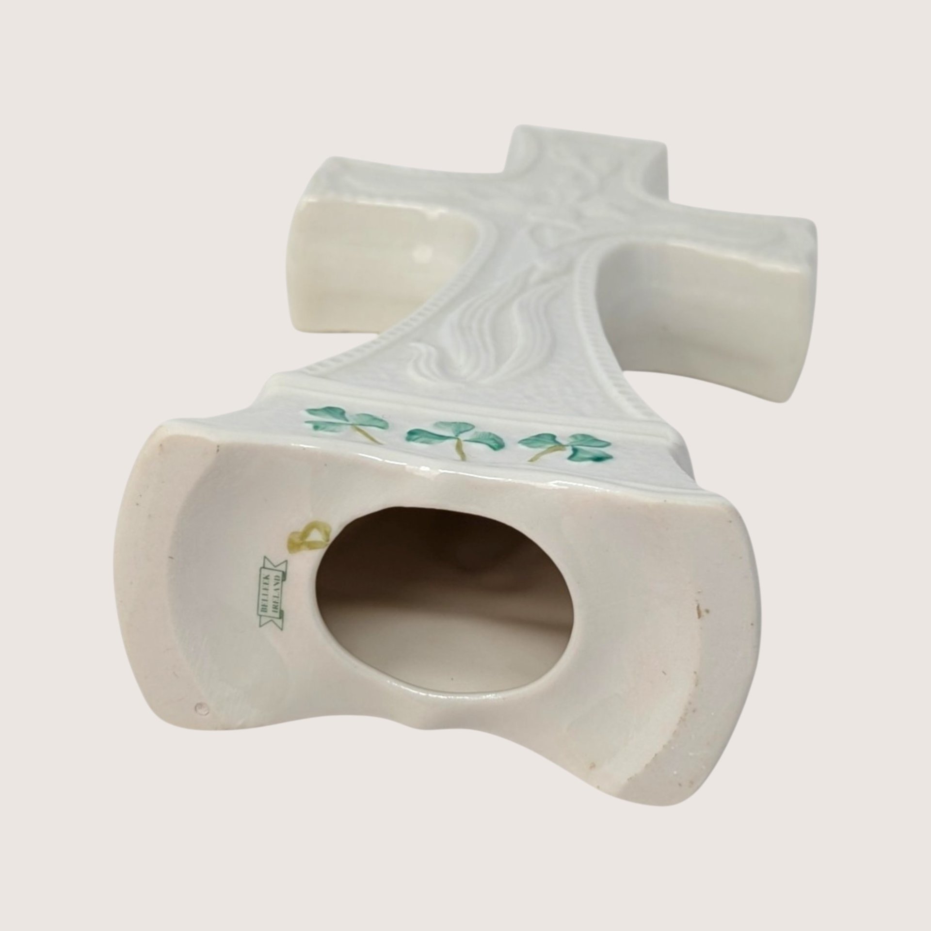 1980s Belleek Shamrock Parian China Celtic Cross Figurine