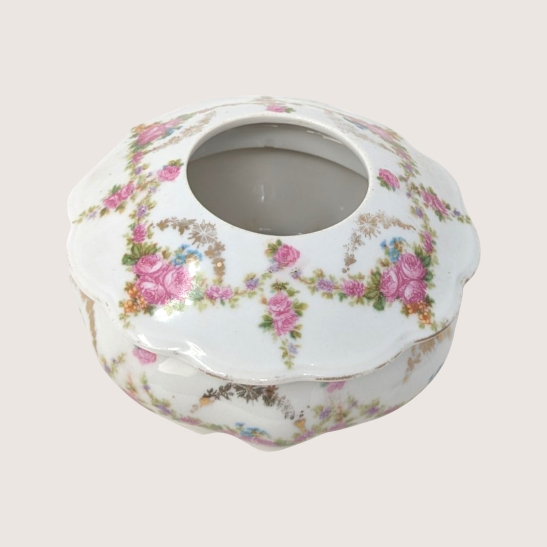 1800s MZ Austria Porcelain Hair Receiver Floral Decoration