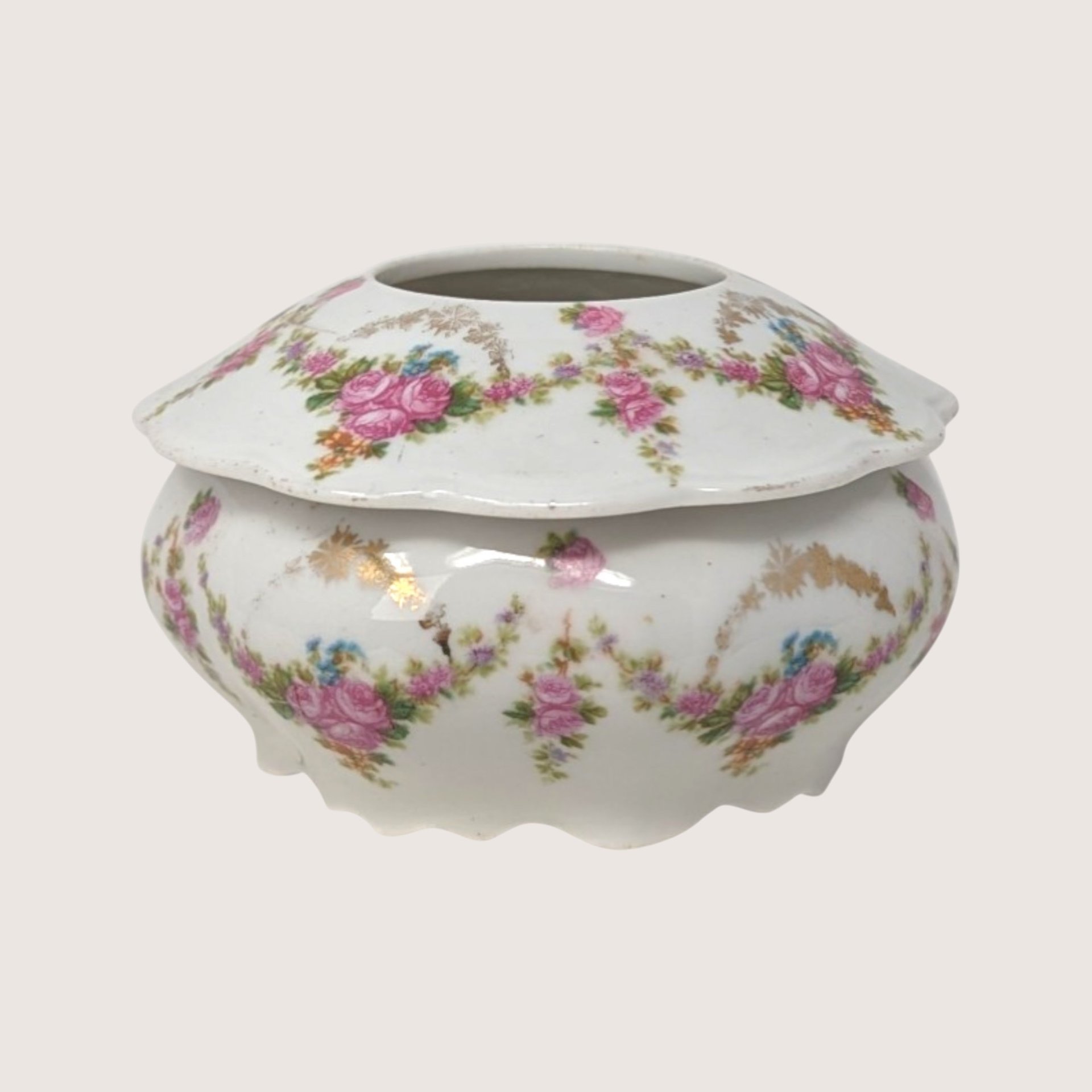 1800s MZ Austria Porcelain Hair Receiver Floral Decoration