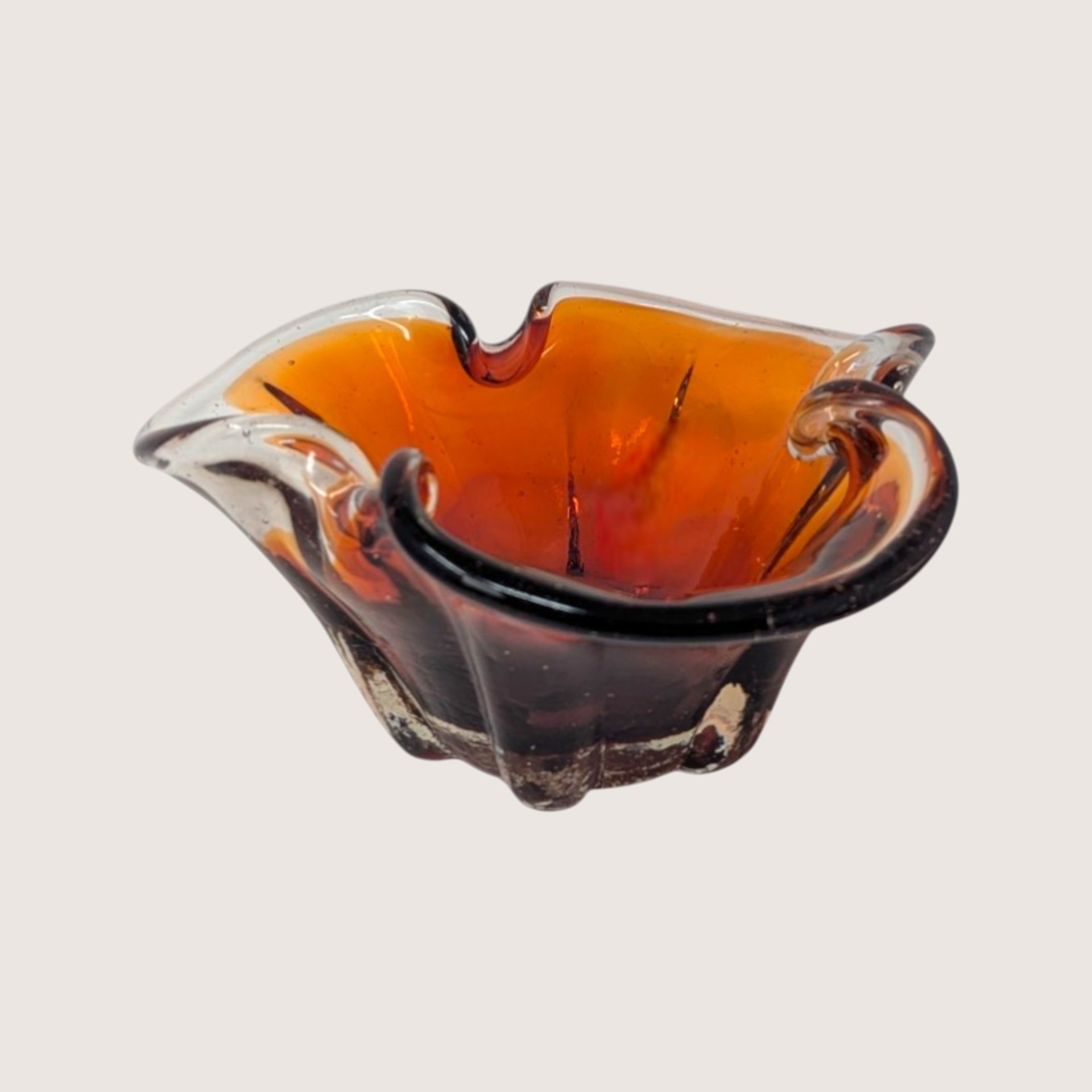 1970s Art Glass Murano Style Amber to Red Gradient Bowl