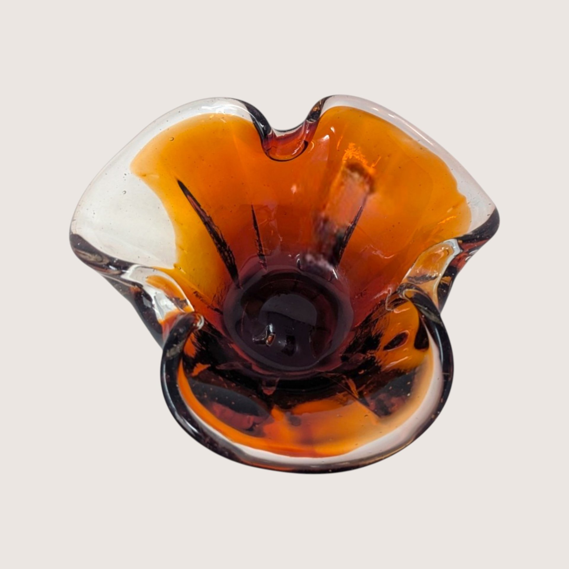 1970s Art Glass Murano Style Amber to Red Gradient Bowl