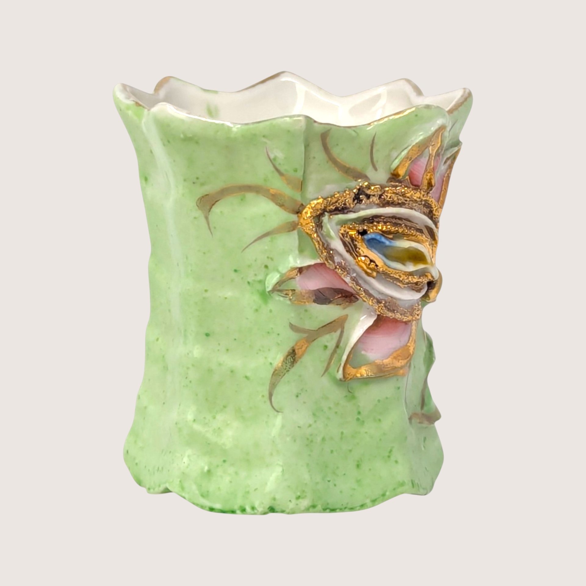1910s Hand Painted Porcelain Toothpick Holder Floral Gold Accent