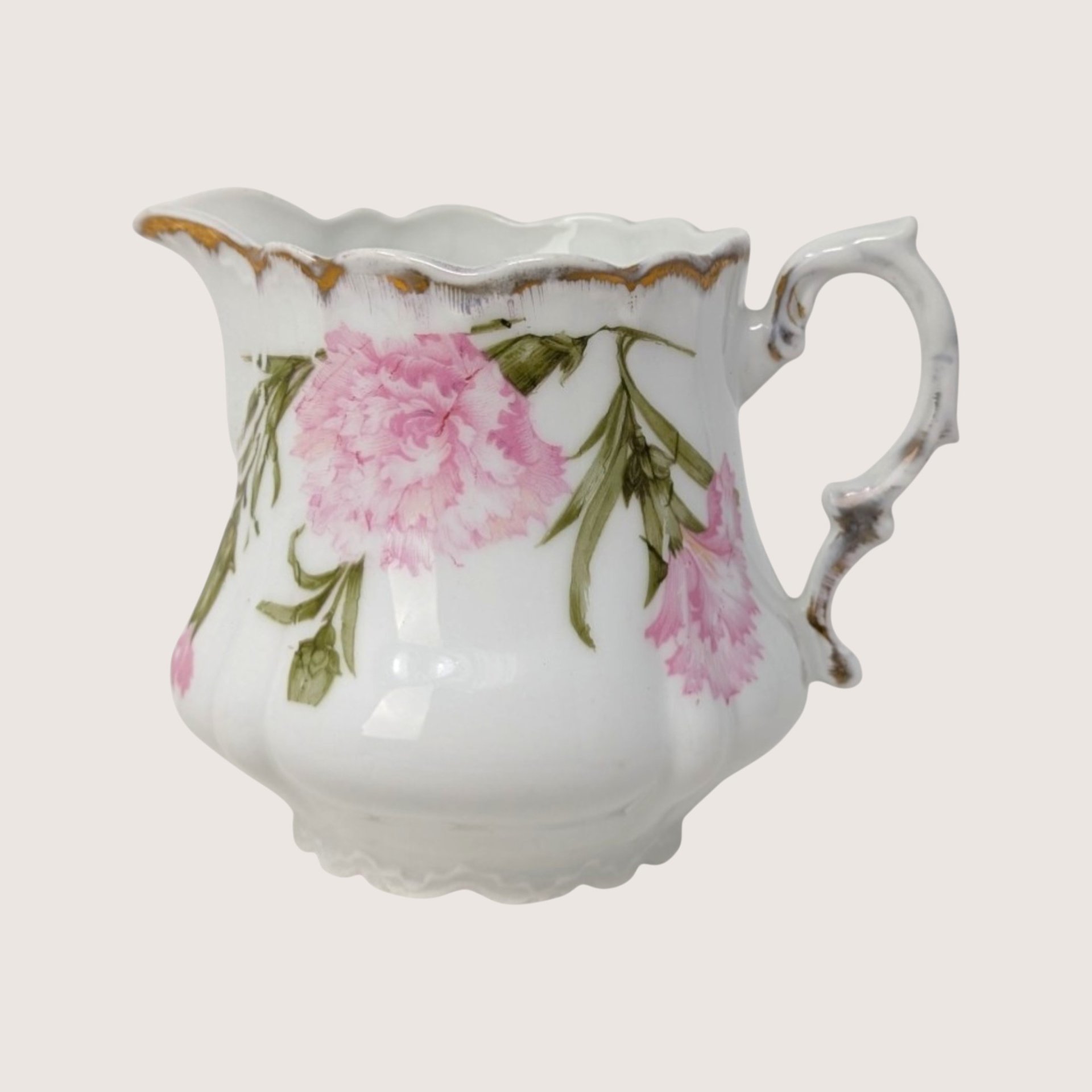 Antique Royal Bavarian PM Porcelain Pink Floral Sugar Bowl and Creamer Set 
