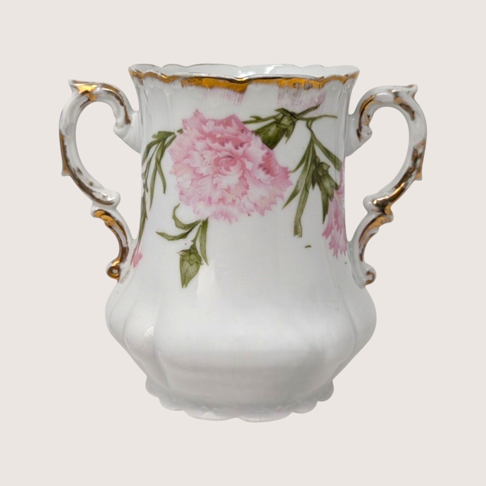 Antique Royal Bavarian PM Porcelain Pink Floral Sugar Bowl and Creamer Set 