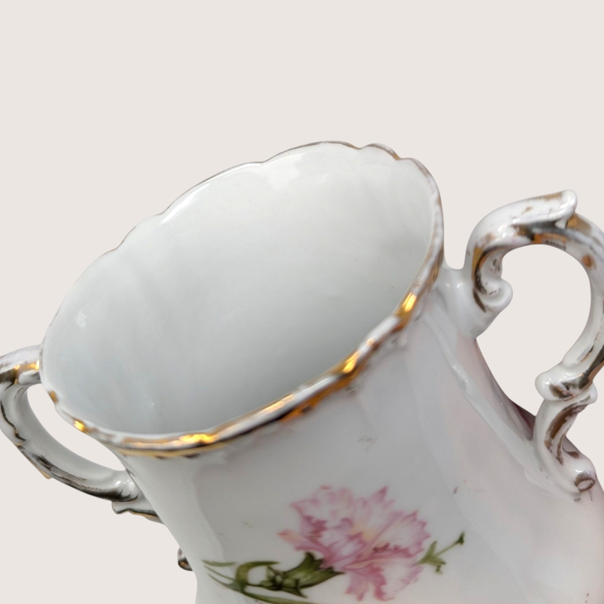 Antique Royal Bavarian PM Porcelain Pink Floral Sugar Bowl and Creamer Set 