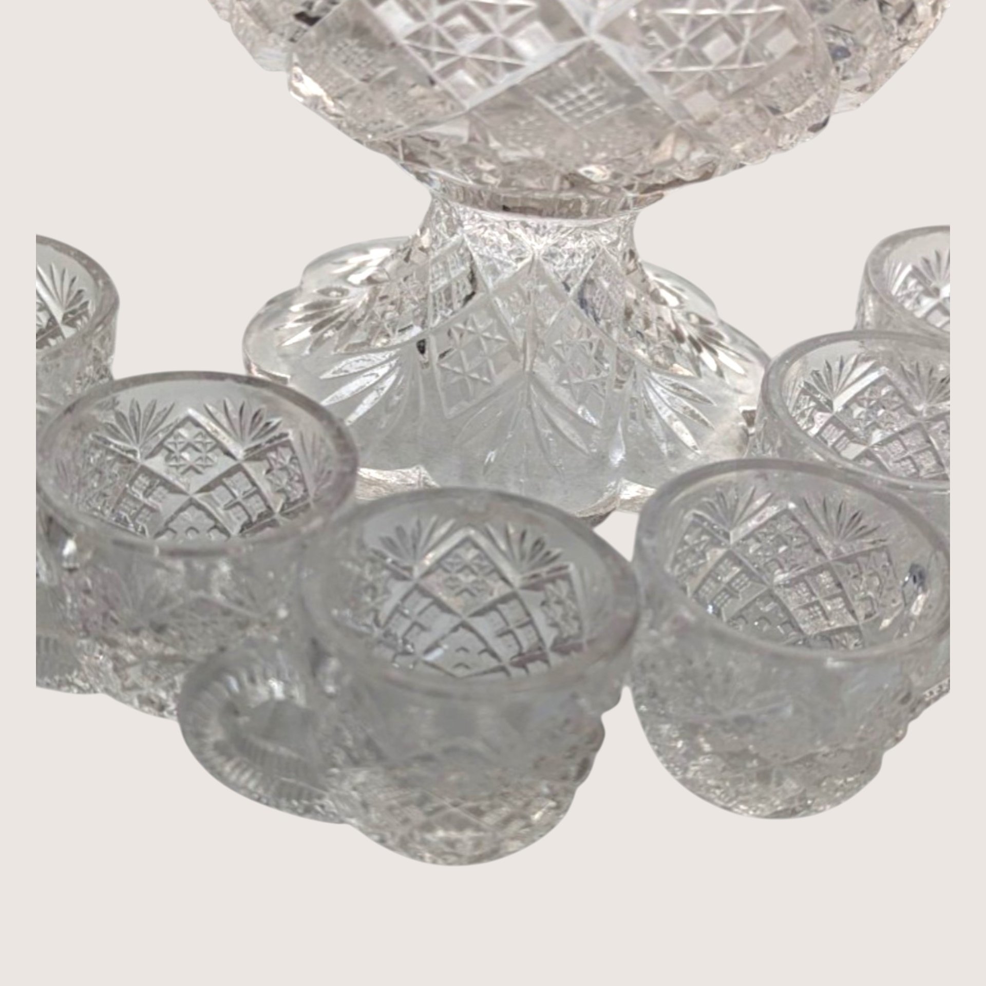1910s Westmoreland Glass Thumbelina Mini Punch Bowl Set with 6 Cups