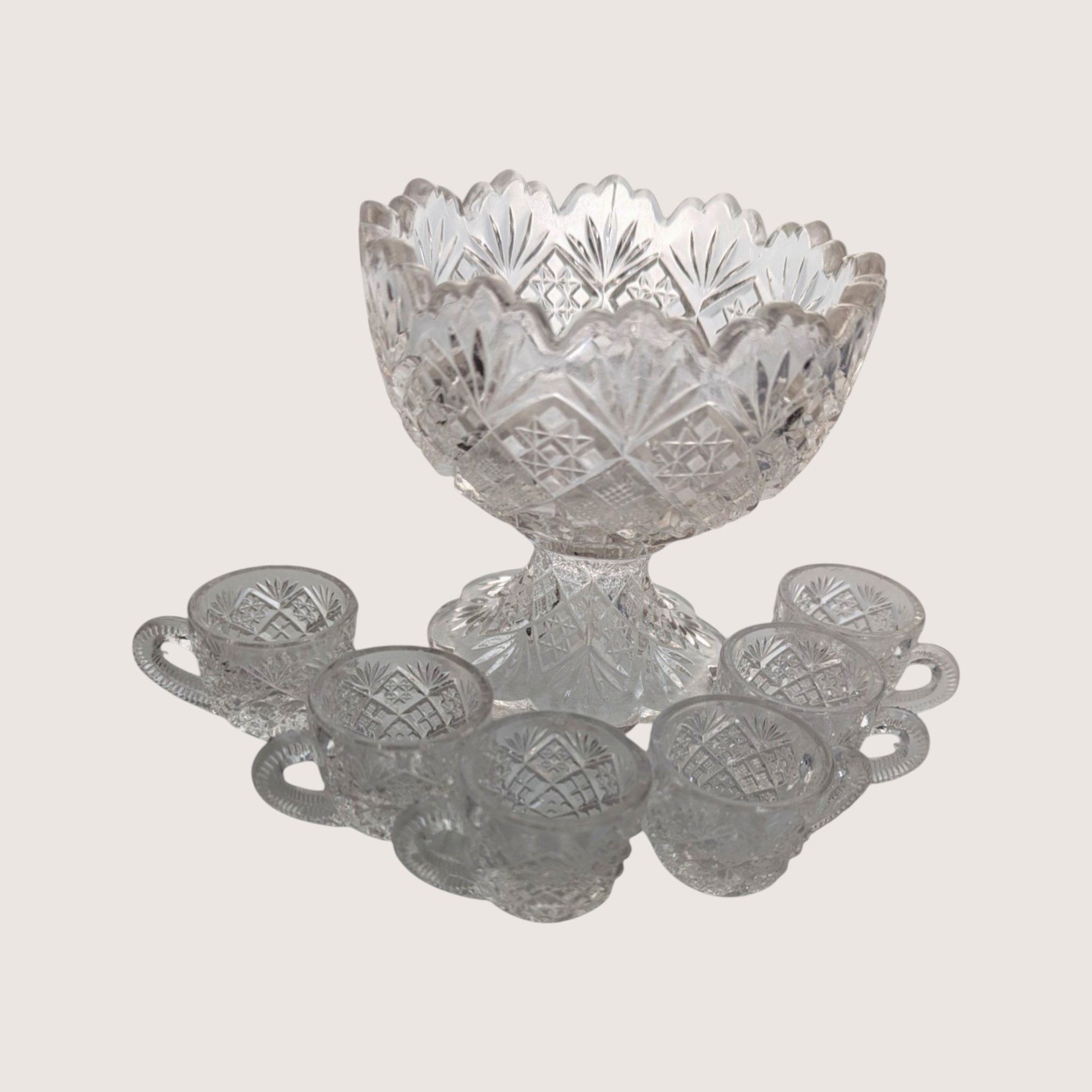 1910s Westmoreland Glass Thumbelina Mini Punch Bowl Set with 6 Cups