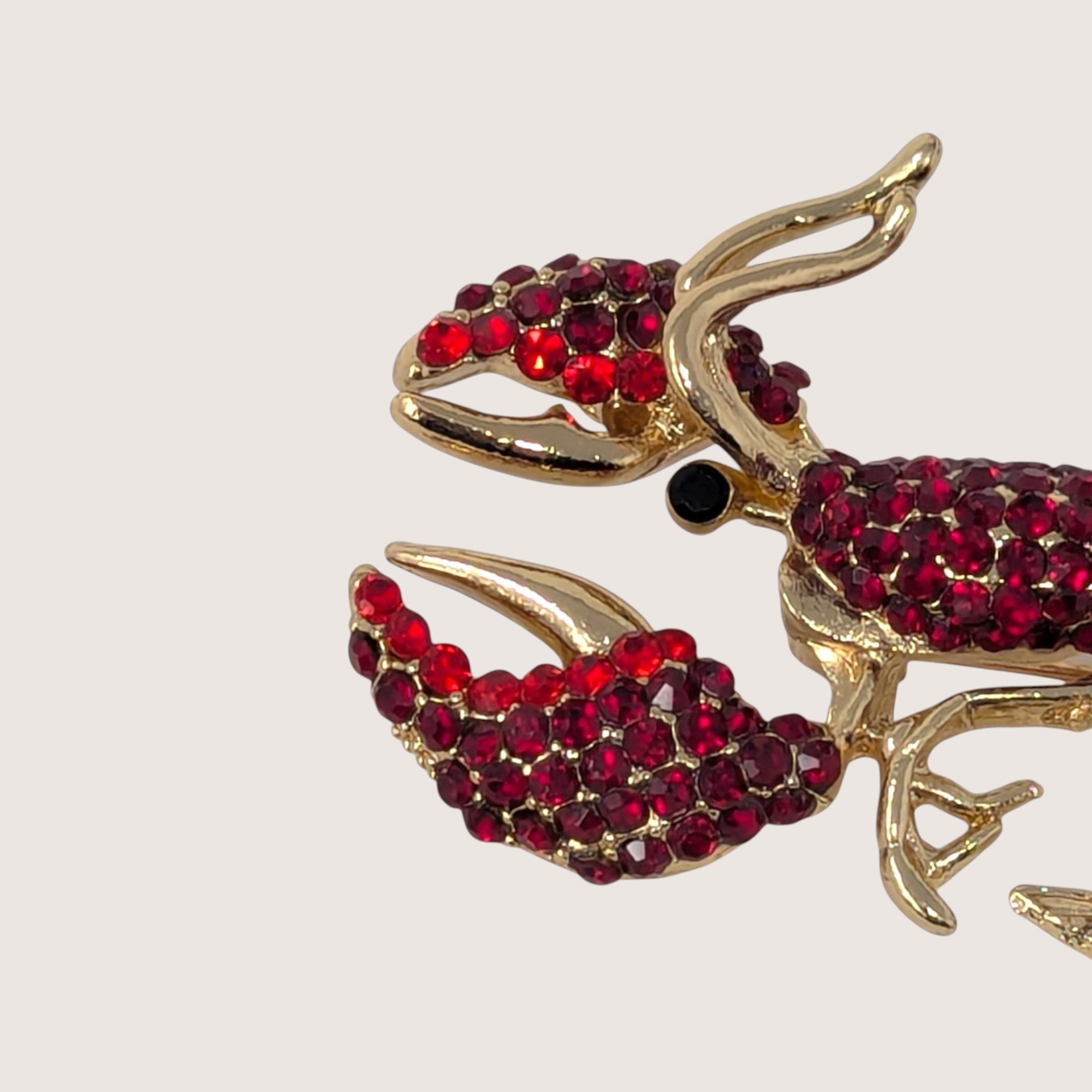 1980s Rhinestone Lobster Brooch Gold Tone Nautical Pin